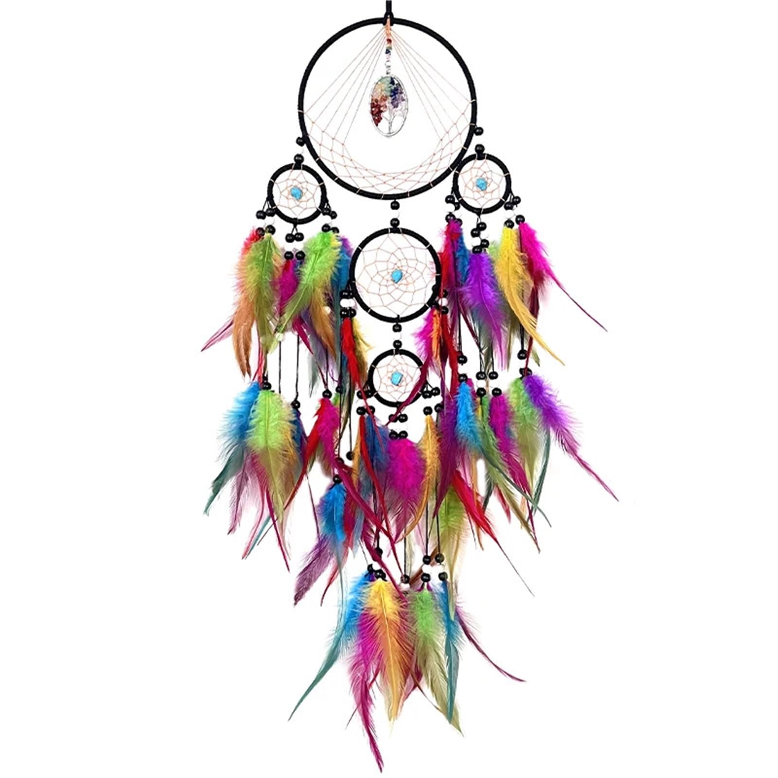 2PCS Dream Catchers Dreamcatcher Home Decoration Stone Feathers for Bedroom(Colorful)