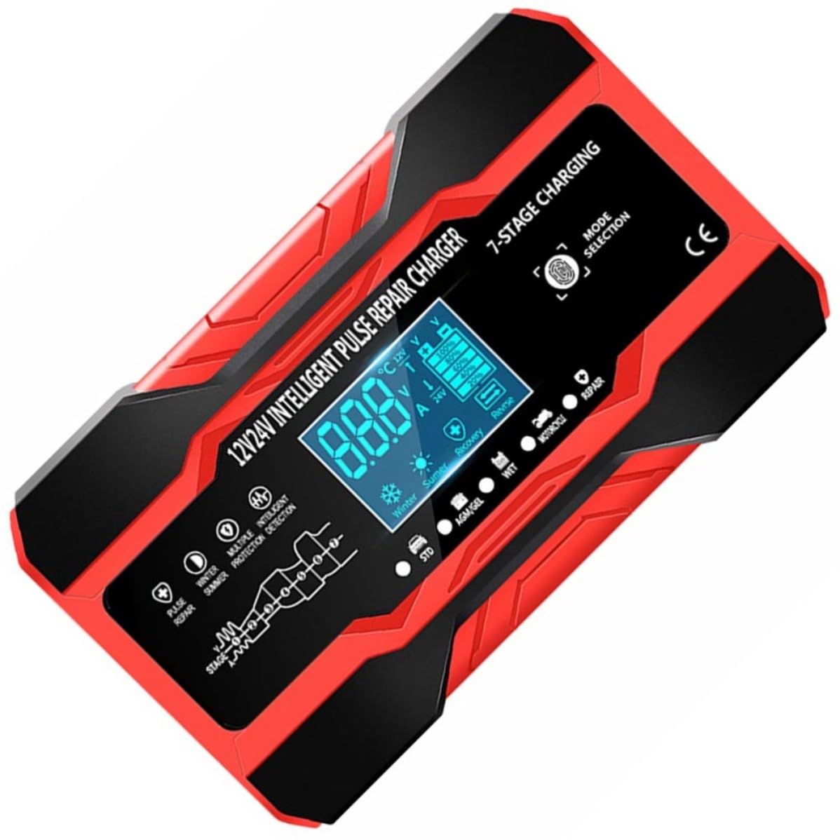 Housoutil Chargeur de Batterie Intelligent Coque Ignifuge en Abs Fonction Réparation à Impulsions 12v-24v Puissance 180w pour Voiture Usage Extérieur Facile