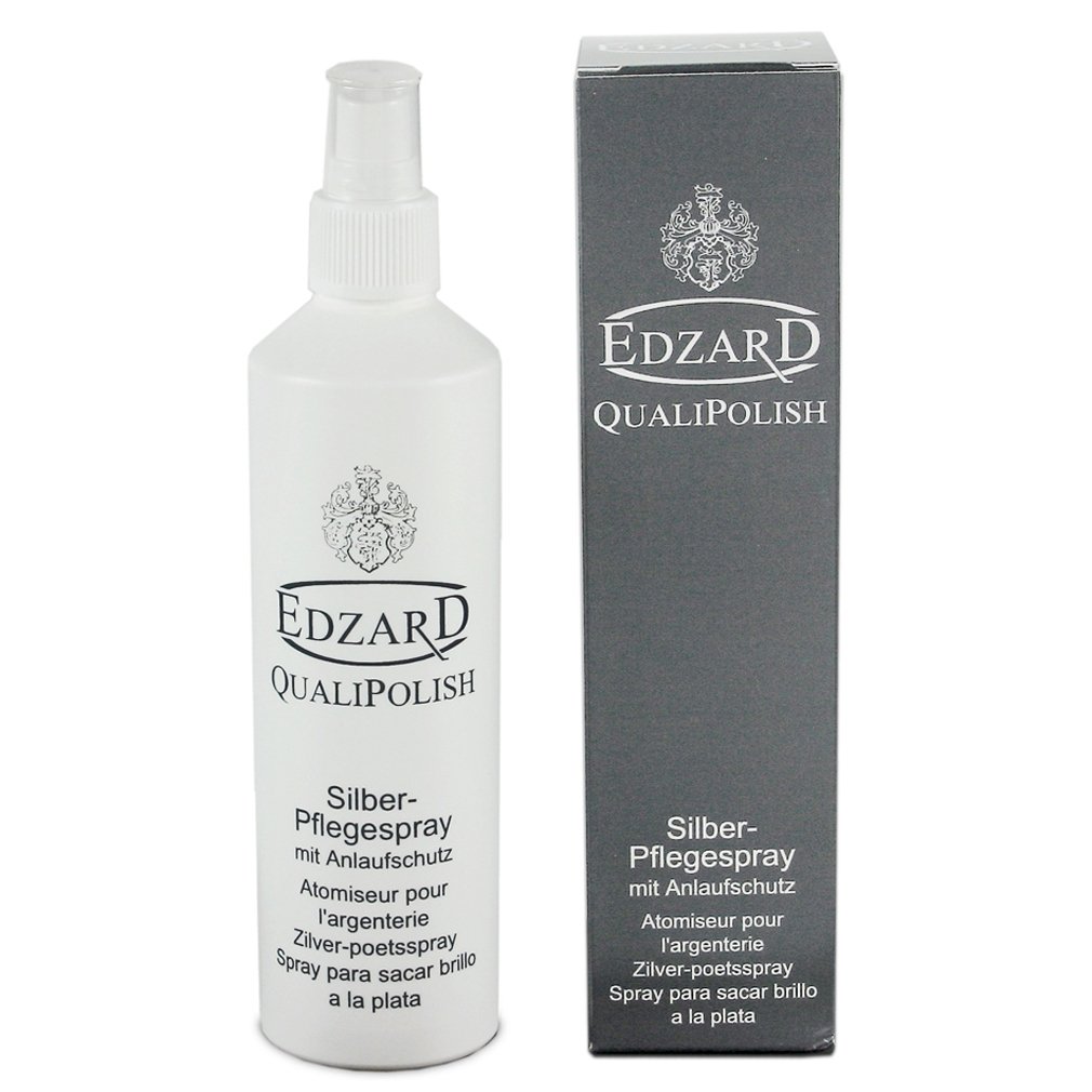 EDZARD QualiPolish® Silber Pflegespray (250 ml) Reiniger für Schmuck, Münzen, Besteck aus Messing, Silber, Gold - Reinigungsspray, Silberspray, Politur zur Pflege, Silberbad Polish mit Anlaufschutz