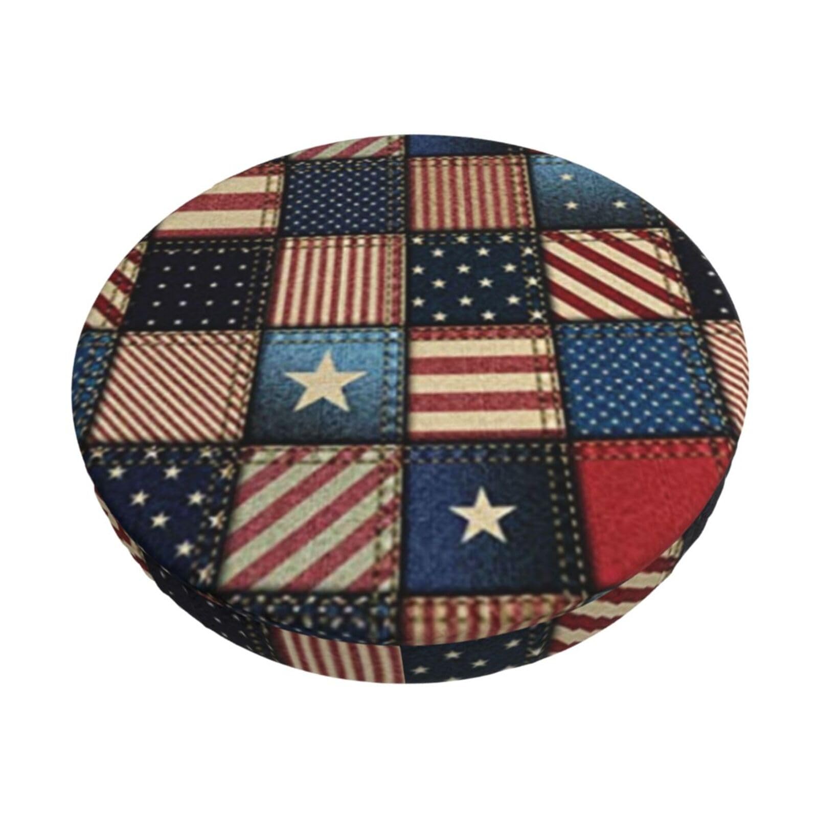 Buuloo Black Round Barstool American Flag Patchwork Cover, Washable Elastic Seat Cushion Cover For Chairs With A Diameter Of 30 To 35 Cm.