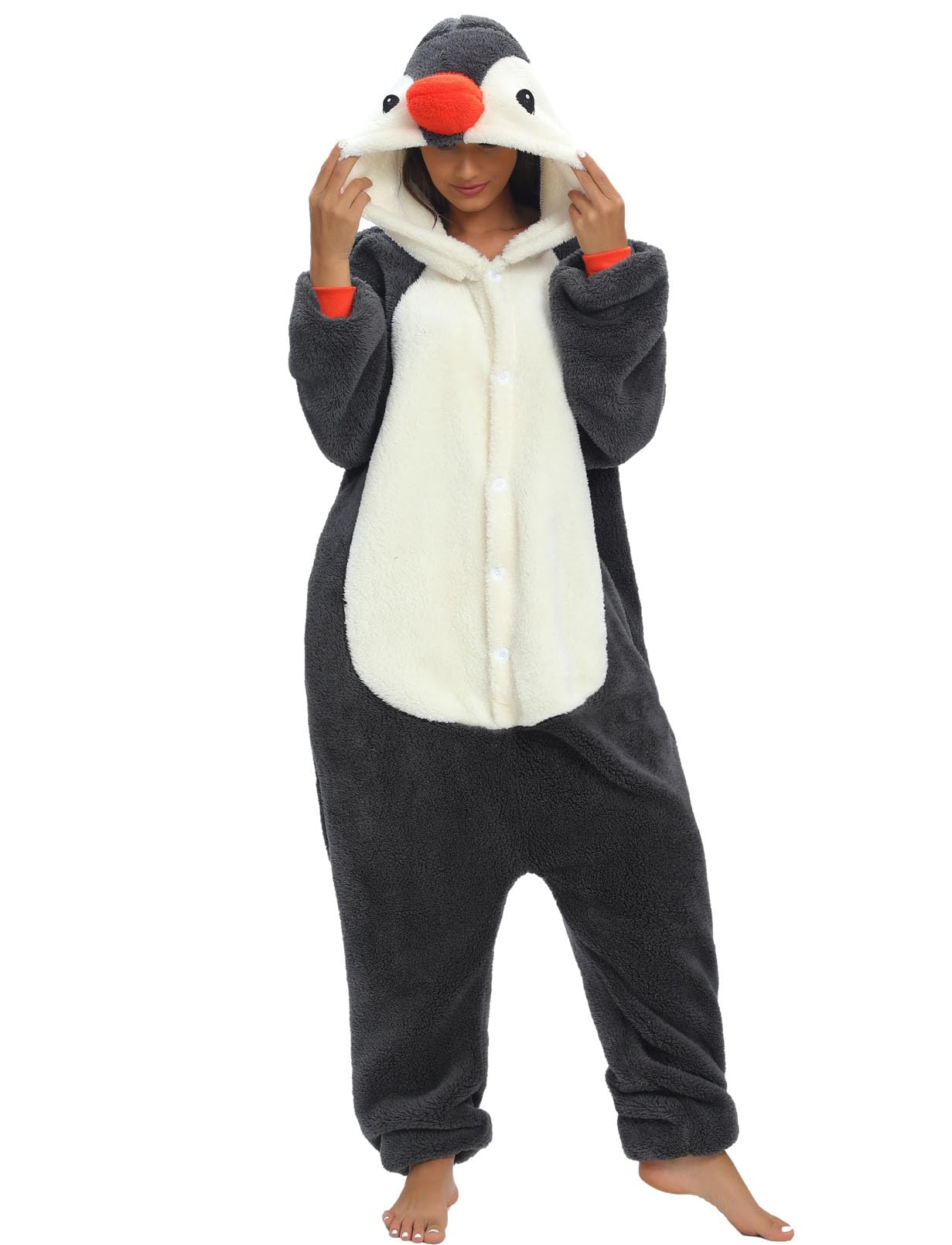 chuangminghangqi Einteiliger Schlafanzug Damen Lang Winter Einteiler Tierkostüm Erwachsene Kostüm Jumpsuit Damen Kuschelig Pyjama Fleece Onesie Kleidung Mit Kapuze