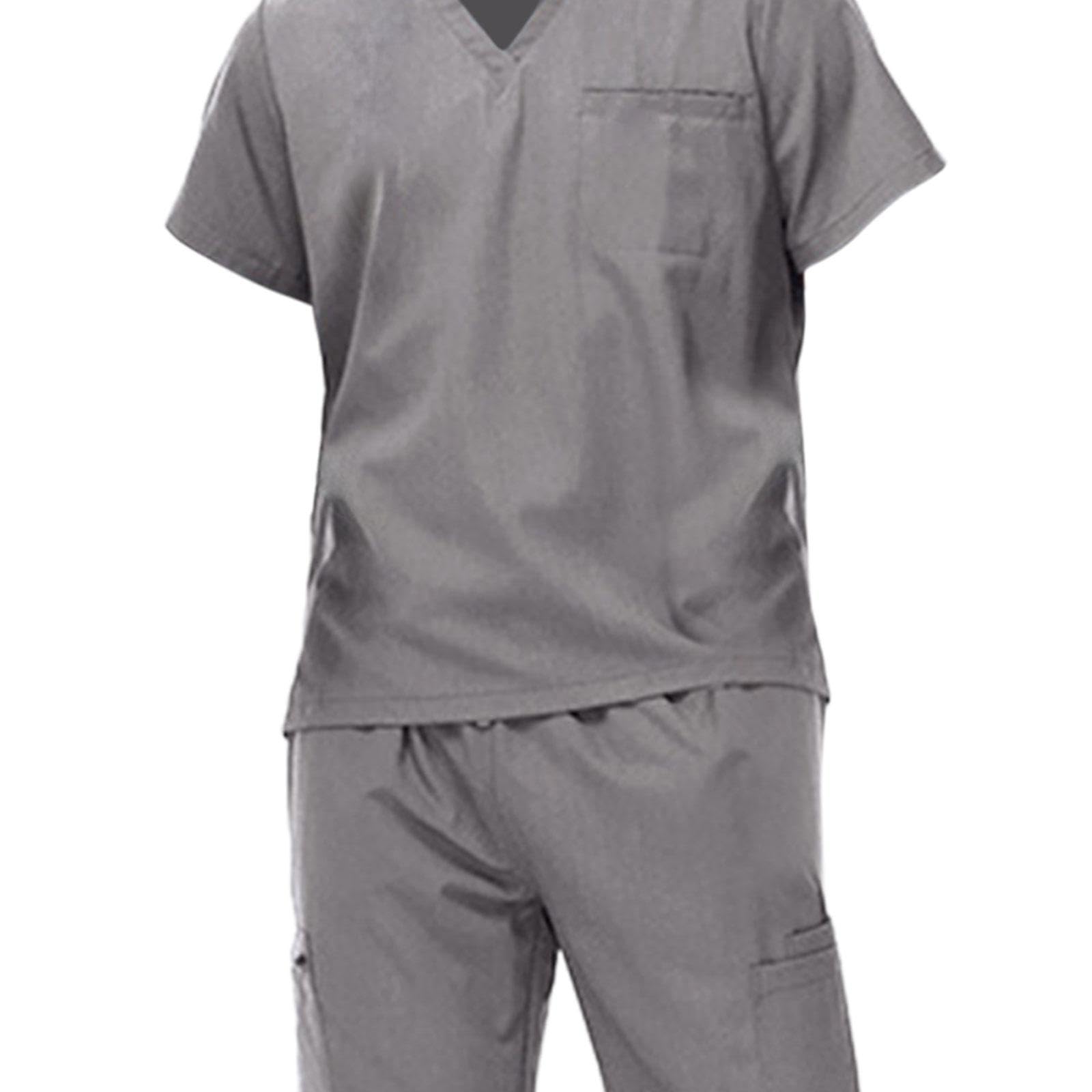 Conjunto de Uniforme de Trabajo para Hombre con Escote en V Y Pantalones, Gris L