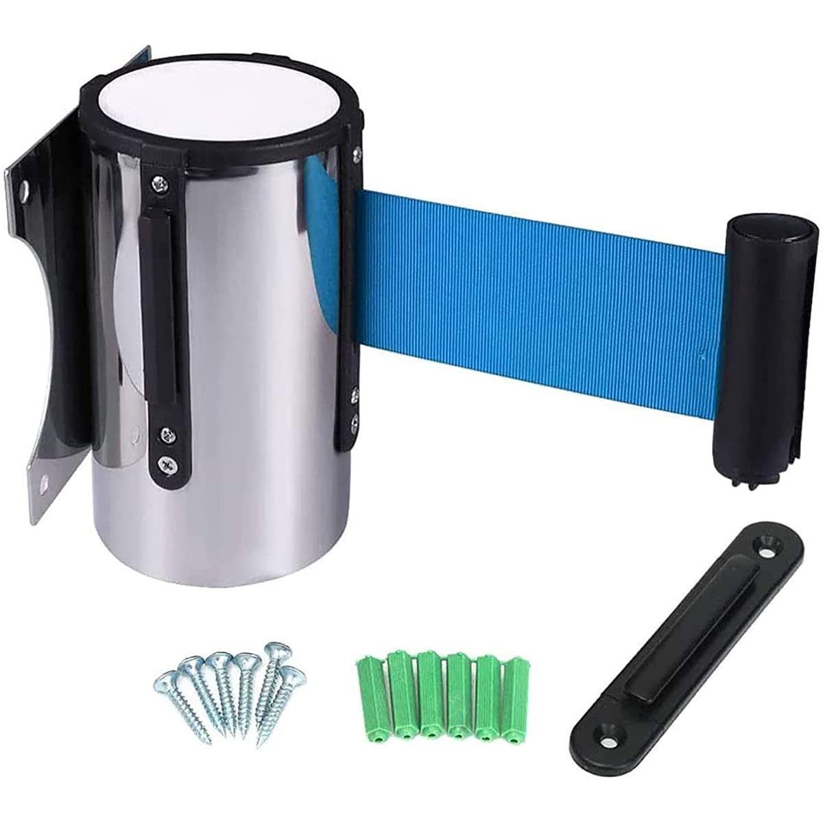 YNIYUJKL Retractable Queue Barrier Belt 6.6Ft - Wall-Mounted Stainless Steel Crowd Control Tape For Retail, Airports, Banks - Durable Blue Safety Solution,Blue-2M(6.6FT)