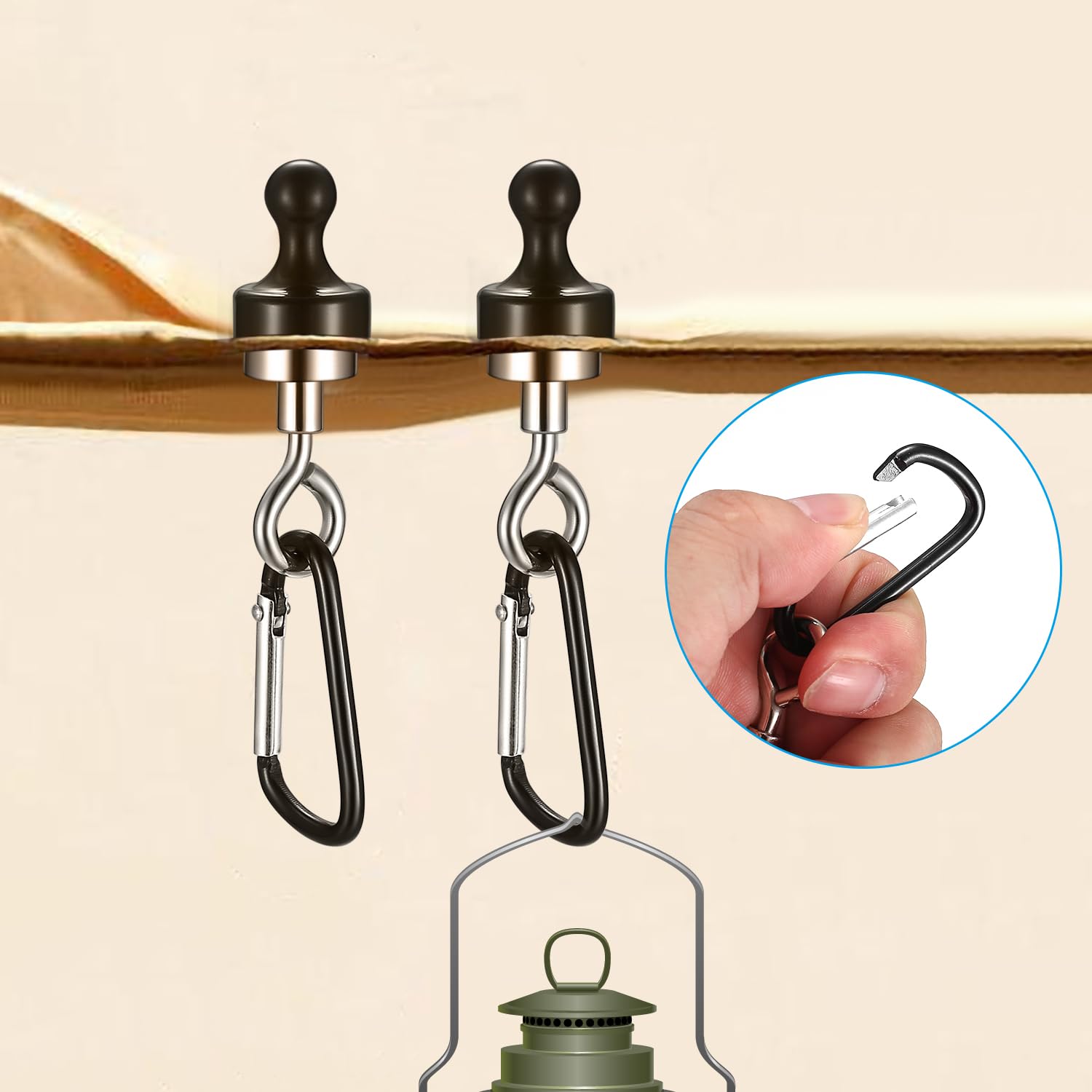 SHACHENH 4 Pezzi Magnetici Extra Forti, Magneti Neri, Ganci da Campeggio con Moschettone, Supporto gancio per Campeggio