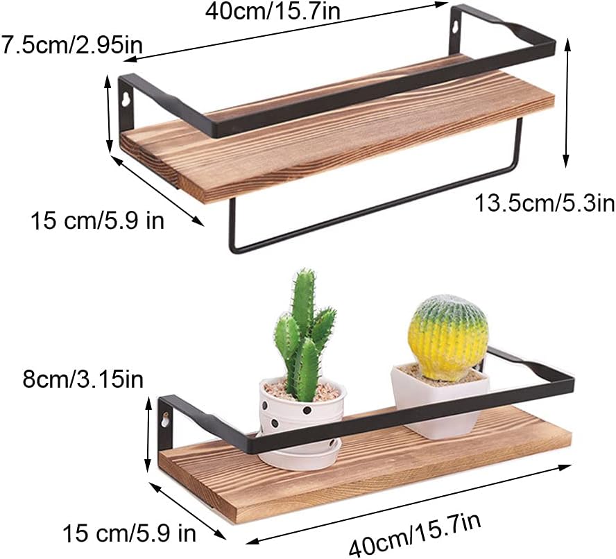 2 Pcs Pine Floating Wall Shelves, Pine Floating Wall Display Shelves