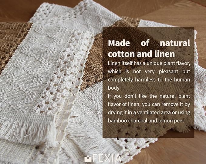 Miniatura 5 de FEXIA Juego de 6 manteles individuales bohemios, decoración de mesa de macramé, manteles individuales estilo granja en arpillera de algodón natural,