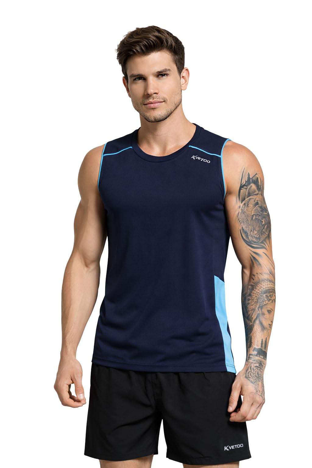 Kvetoo Mens Sleeveless Gym T Shirt Quick Dry Workout Tank Top Breathable Running Training Vest Athletic Activewear