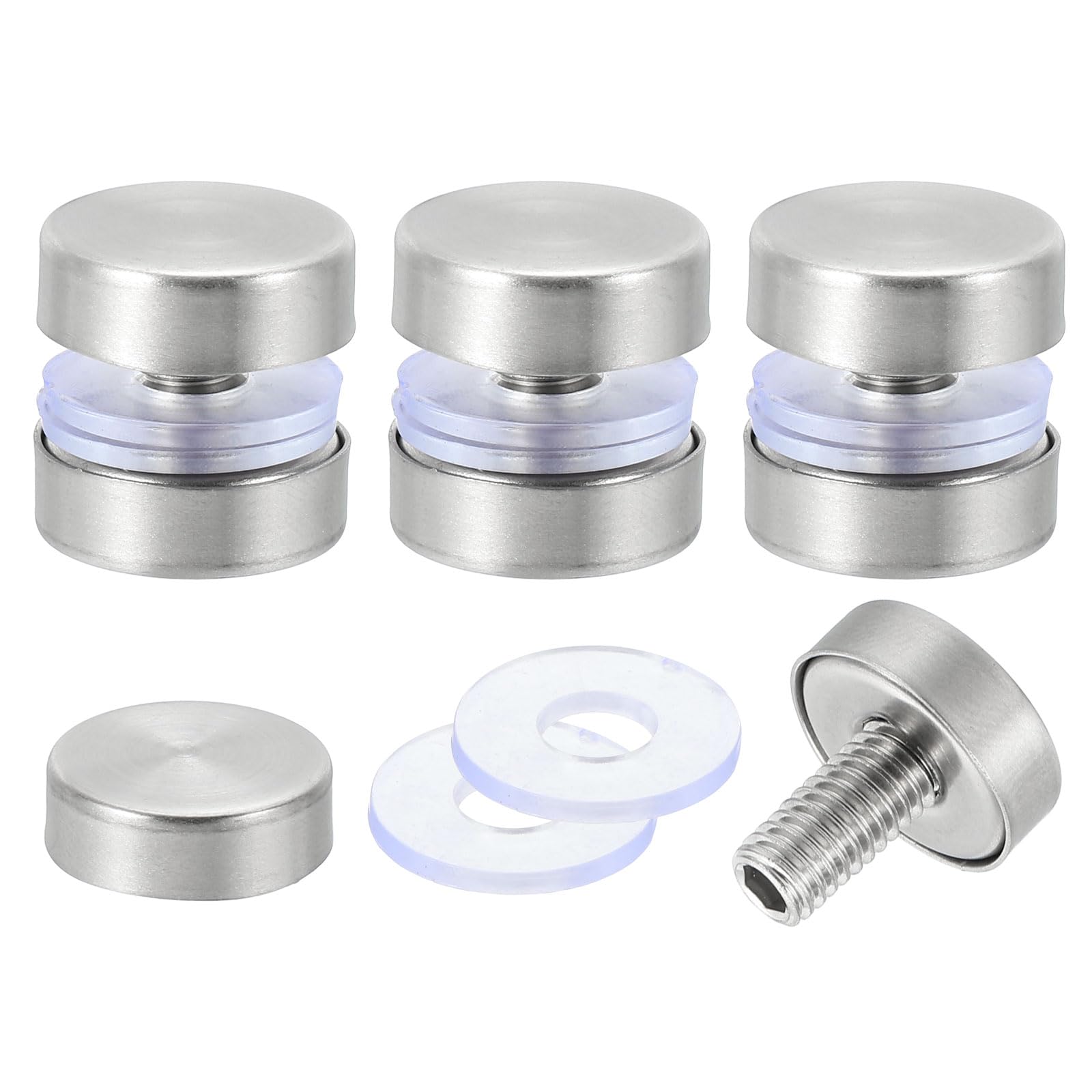 sourcing map 4 Pcs Sign Standoff Screws, 0.7x0.7 In Stainless Steel Standoff Nail Advertising Glass Nail for Acrylic Frame Advertising Board Connect and Fix, Brushed Silver