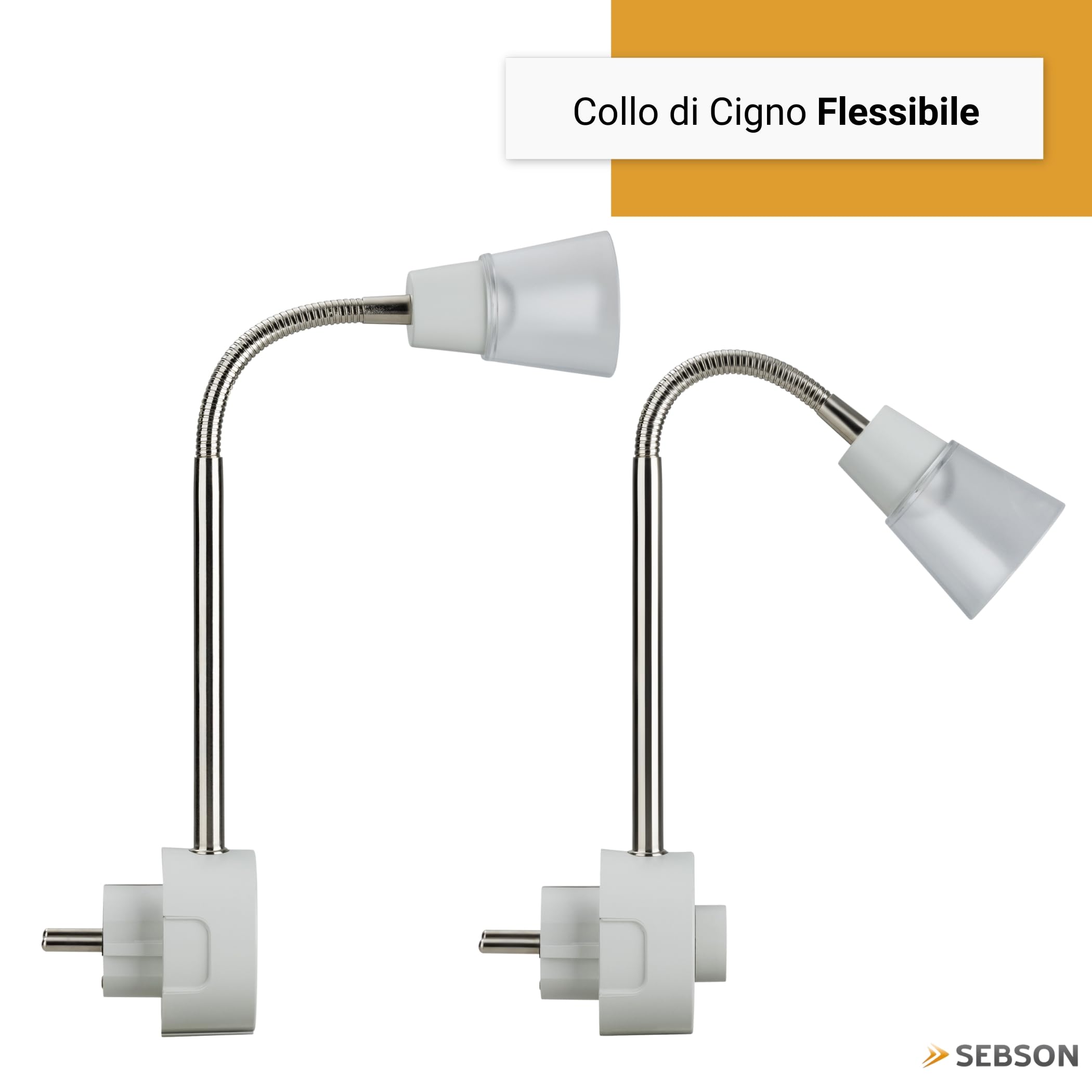 SEBSON Luce Notturna LED da Presa - Set da 2, dimmerabile, flessibile, 2W | Bianco Caldo 2700K, Applique da Parete - Lampada da Lettura con Spina