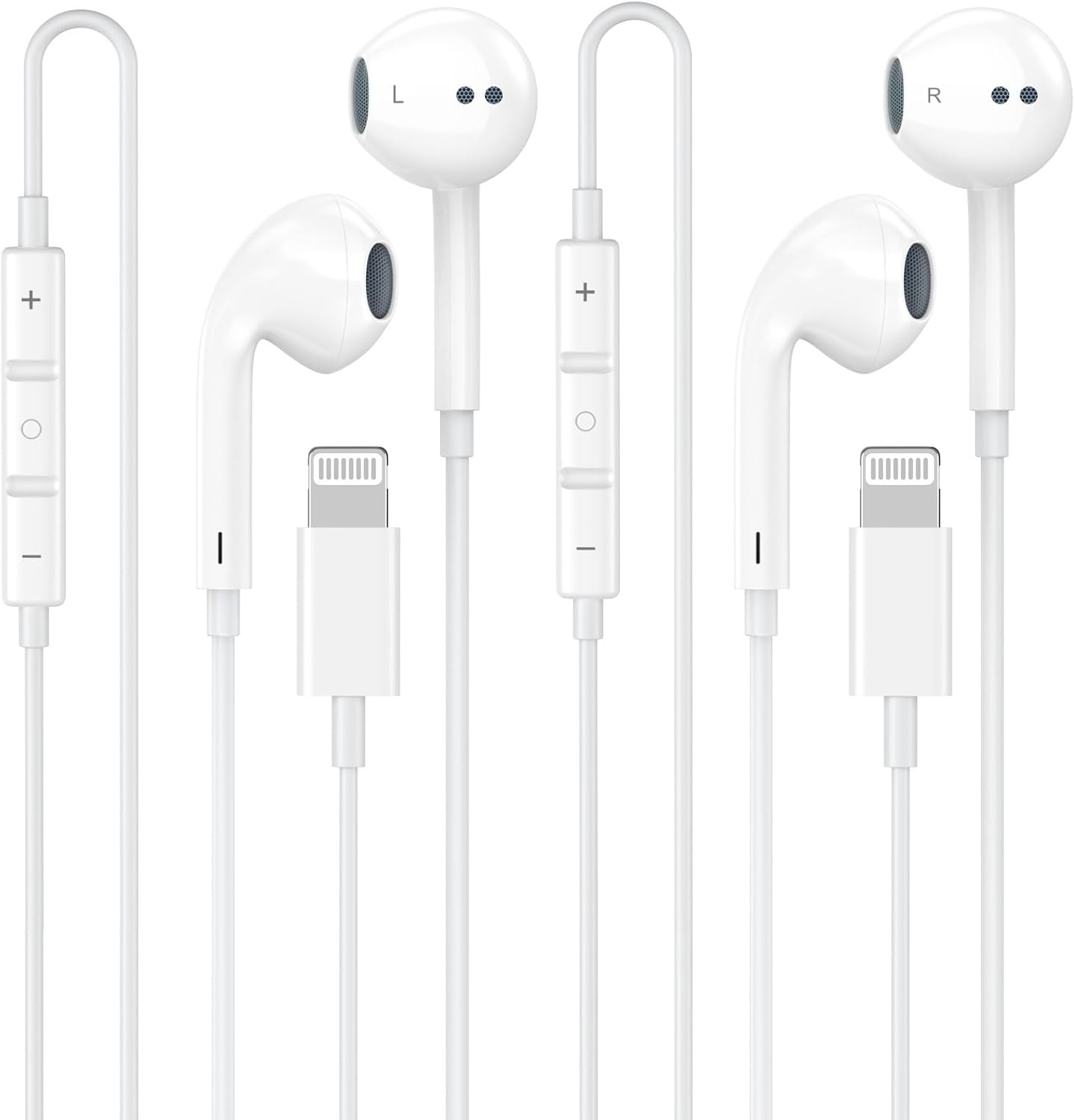 2 Pack for iPhone Headphones Wired Earbuds/Earphones with Built-in Remote to Control Music, Phone Calls, and Volume Compatible with iPhone 14 13 12 11 Pro Max XS XR X 8 7 6 Lightning(Bluetooth) White - Image 1 of 8