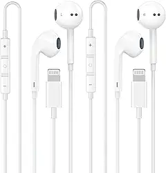 Pacote com 2 fones de ouvido para iPhone com fio e controle remoto integrado para controlar música, chamadas telefônicas e volume, compatível com iPhone 14 13 12 11 Pro Max XS XR X 8 7 6
