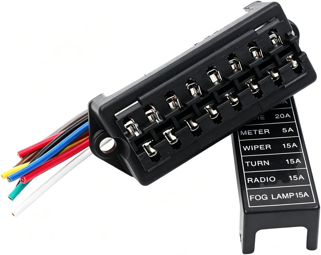 Gebildet 2-Input 8-Output Car Standard Blade Fuse Holder (Apply to 1~40 AMP), ATC ATO 8 Way Fuse Box with Wire/Harness for Car/Boat/Marine/Trike, Block with 10 Free Blade Fuse