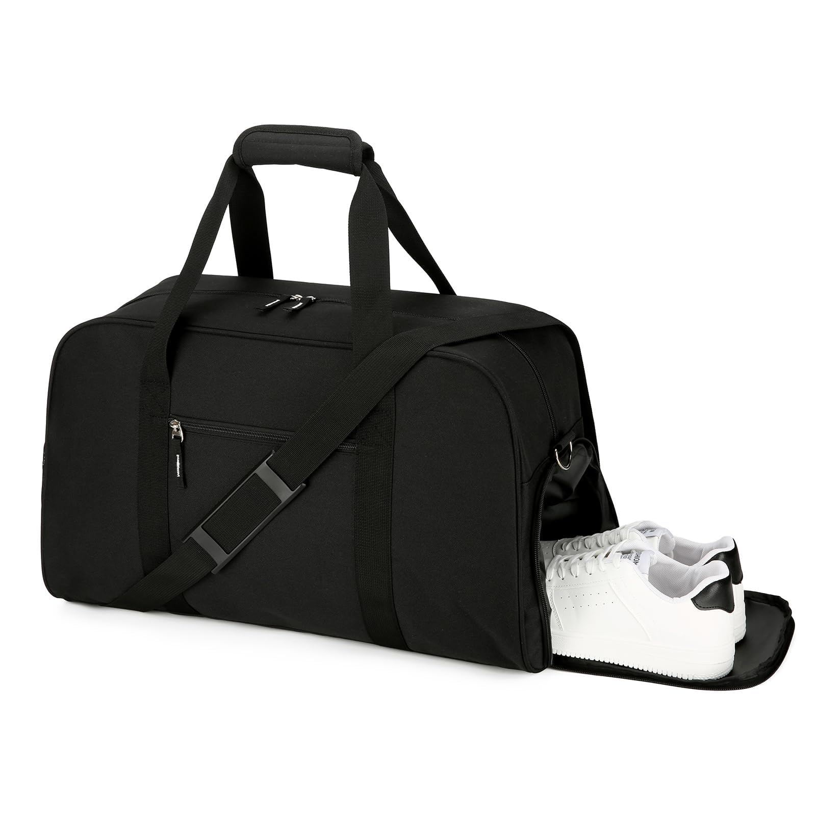 Searock Bolsa de gimnasio de 21 pulgadas con compartimento para zapatos, bolsa deportiva para viajes, bolsa de lona de mano, bolsas de fin de semana para hombres y mujeres que viajan, Negro, 53 cm
