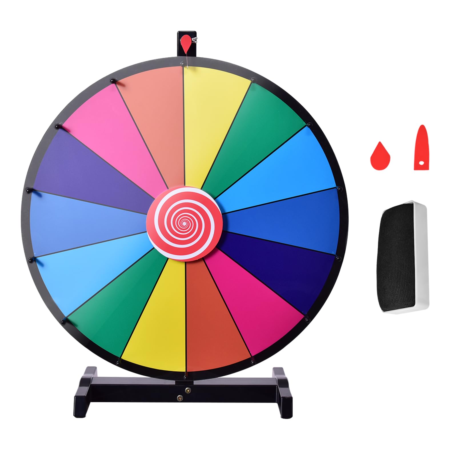 Glücksrad Φ 60 cm mit 14 Slots, drehbares Belohnungsrad mit löschbarem Stift und Radiergummi & Stabiler Basis aus Kunststoff, für Party, Karneval, Geburtstag (24 Zoll)