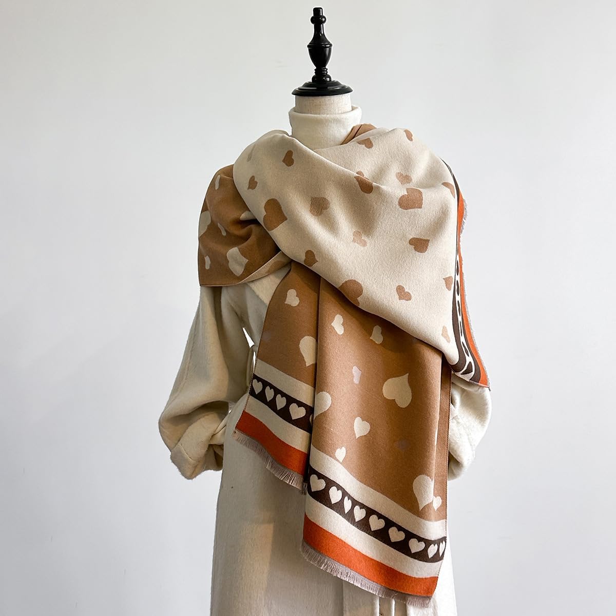 Love printed scarf for women autumn and winter double-sided scarf cute versatile shawl thickened and warm