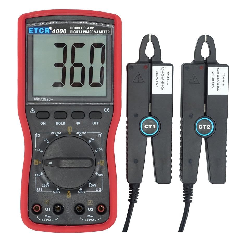 Double Clamp Phase Volt-Ampere Meter Phase Volt Ampere Tester with Phase Range 0~360 ° Voltage Range 500V Current Range 10A