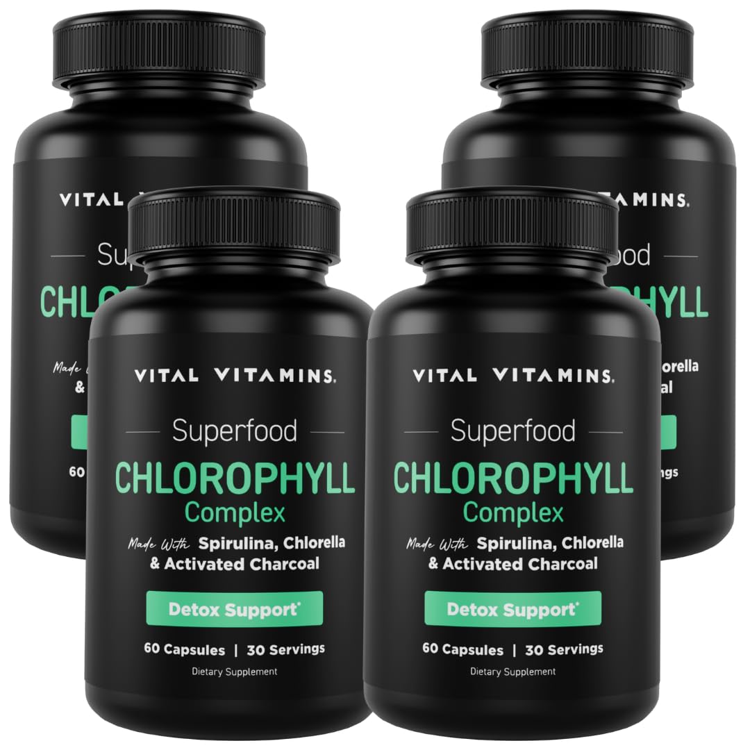 Vital Vitamins Chlorophyll Pills (4-Pack) - Body Deodorizing Supplement - Made with Spirulina, Chlorella, Organic Parsley, Mint, & Activated Charcoal - Defeat Odor Naturally - for Women & Men