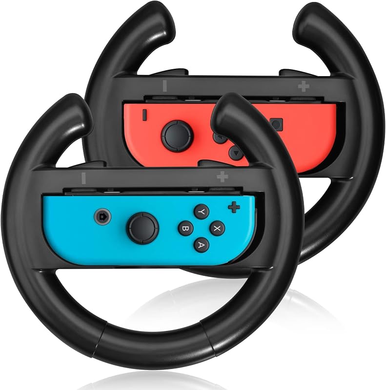 JoyHood Steering Wheel Compatible with Switch/Switch OLED Joy-Con Controller [2 Pack] Racing Wheel Controllers fit for Mario Kart 8 Deluxe - Black