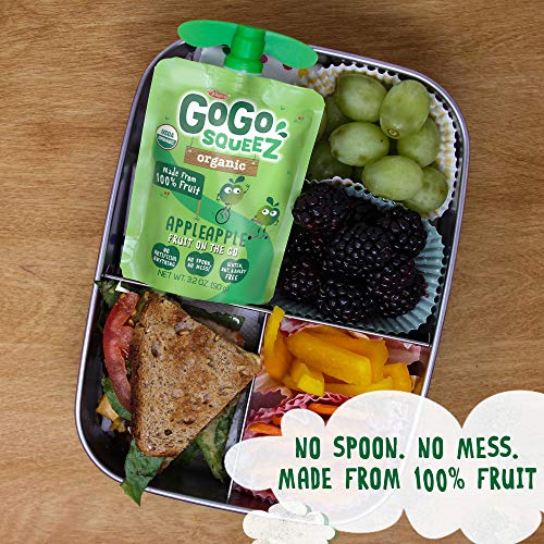 image for GoGo squeeZ Organic Applesauce, Apple Apple, 3.2 Ounce (4 Pouches), Gl