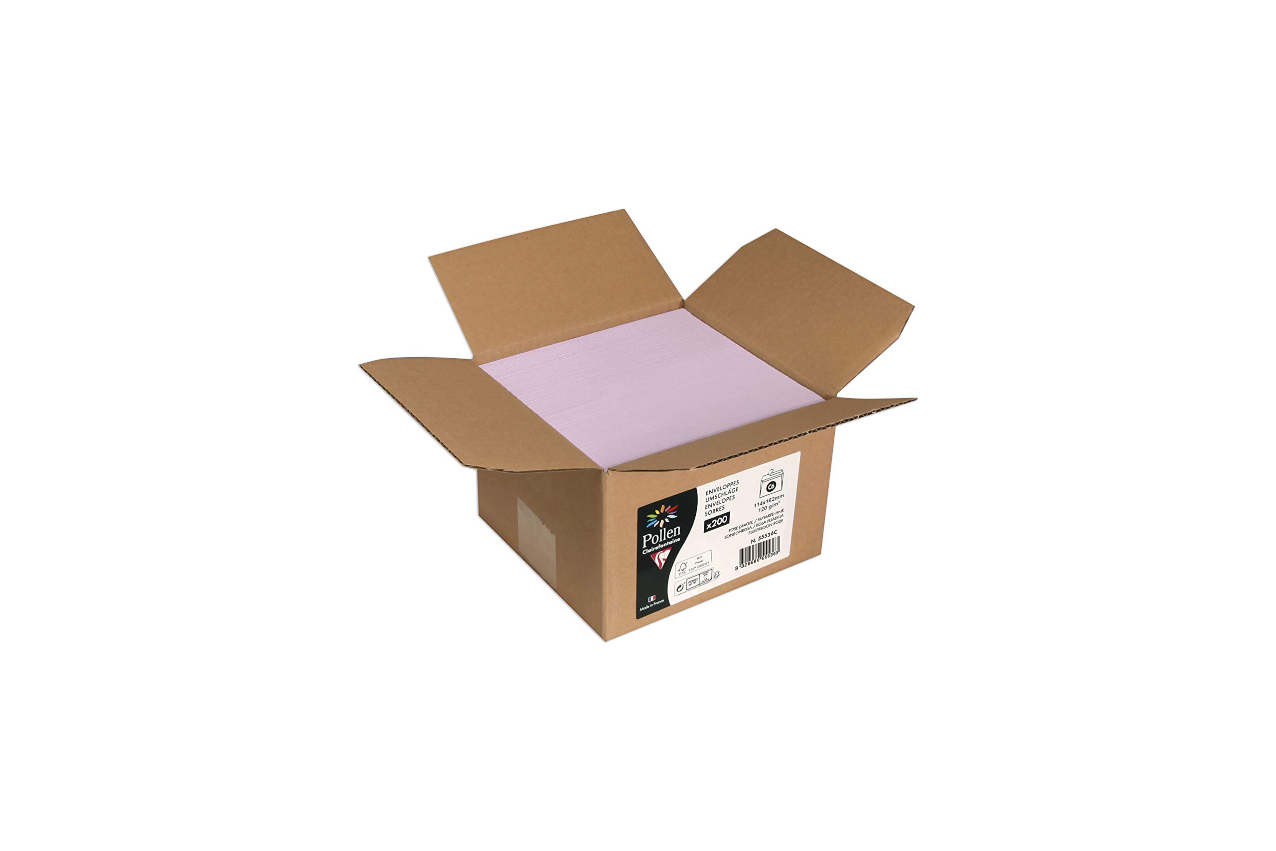 Clairefontaine 55536C - Pacco da 200 Buste autoadesive - Formato C6 (11,4x16,2cm) - 120g - Colore Rosa confetto -Invito Eventi e Corrispondenza - Gamma Pollen - Carta Premium Liscia