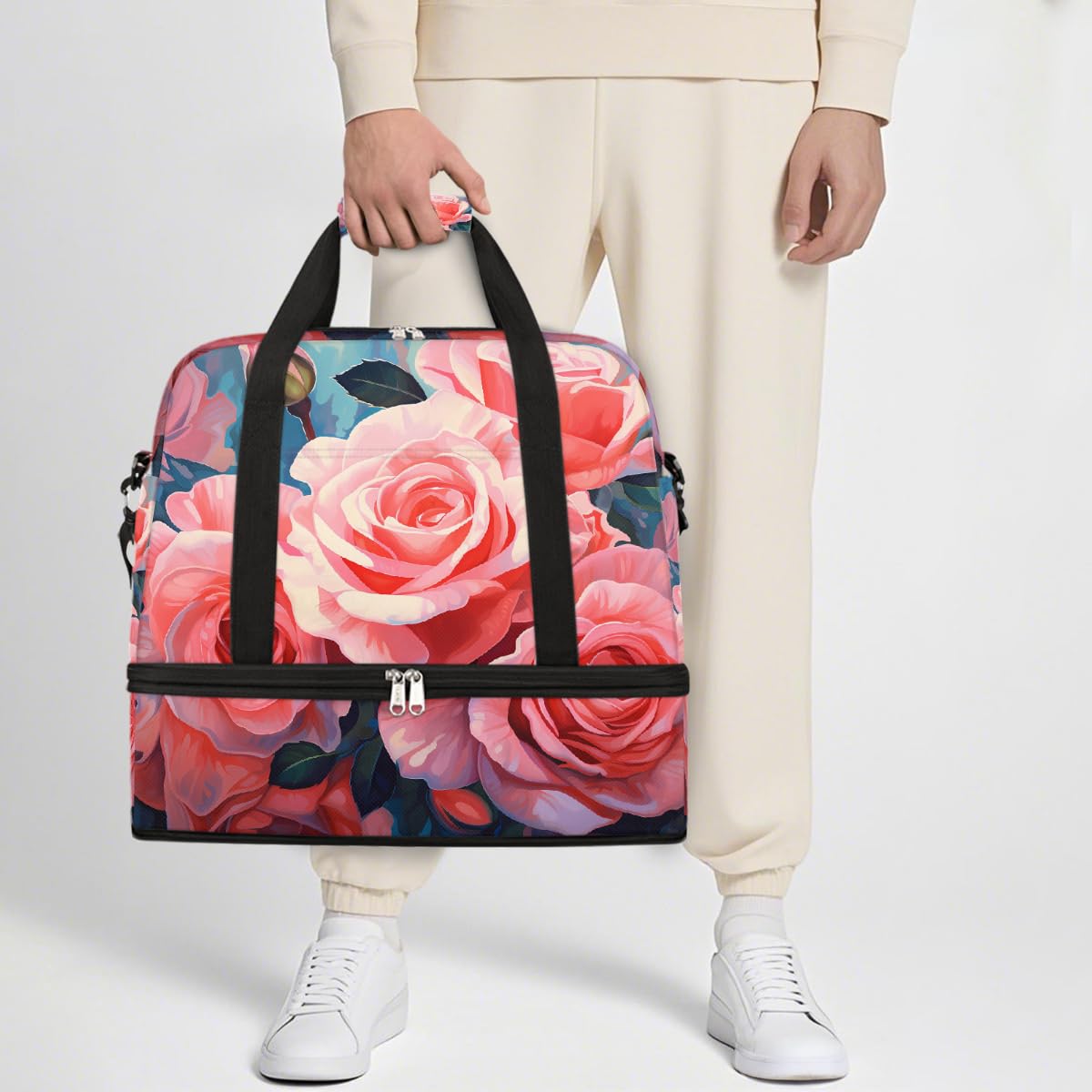 Borsone da viaggio pieghevole da viaggio espandibile con scomparto per scarpe, borsa da weekend di grande capacità, borsa da viaggio per viaggi, sport, viaggi notturni