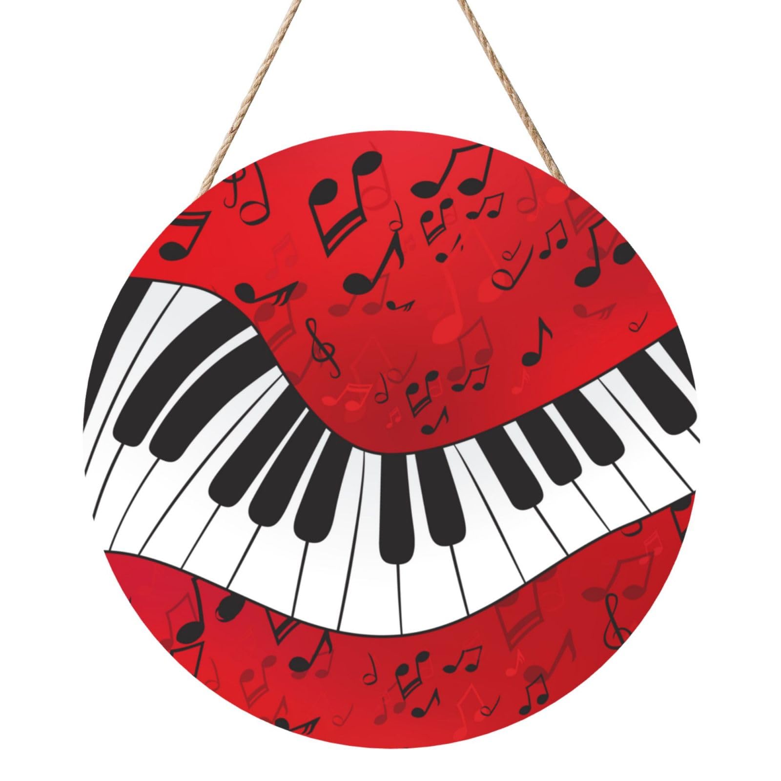 InOmak Music Note Piano Printing, Round Wood Panel Painting 12 in, Wall Hanging Painting For Home