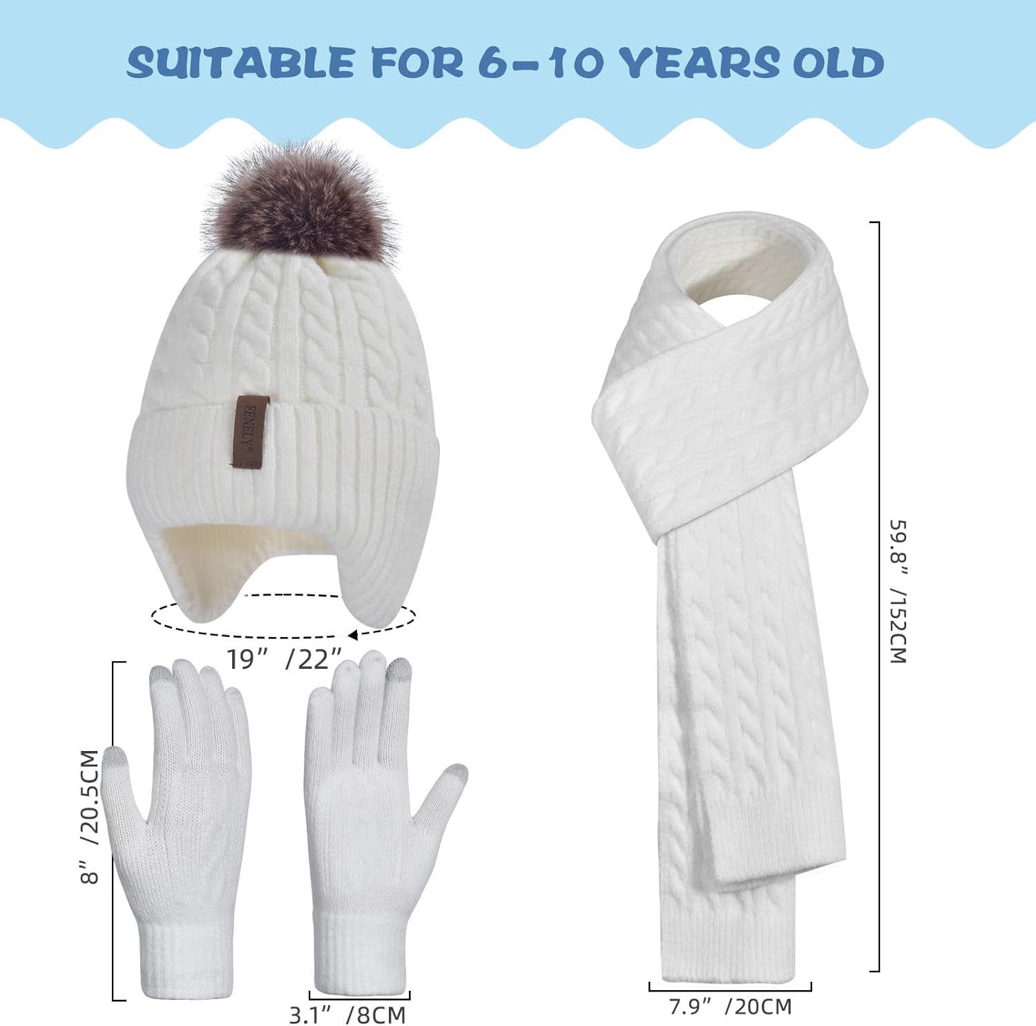 Kids Winter Hat Gloves Scarf Set for 2-14 Years Old Warm Fleece Lining - Image 5