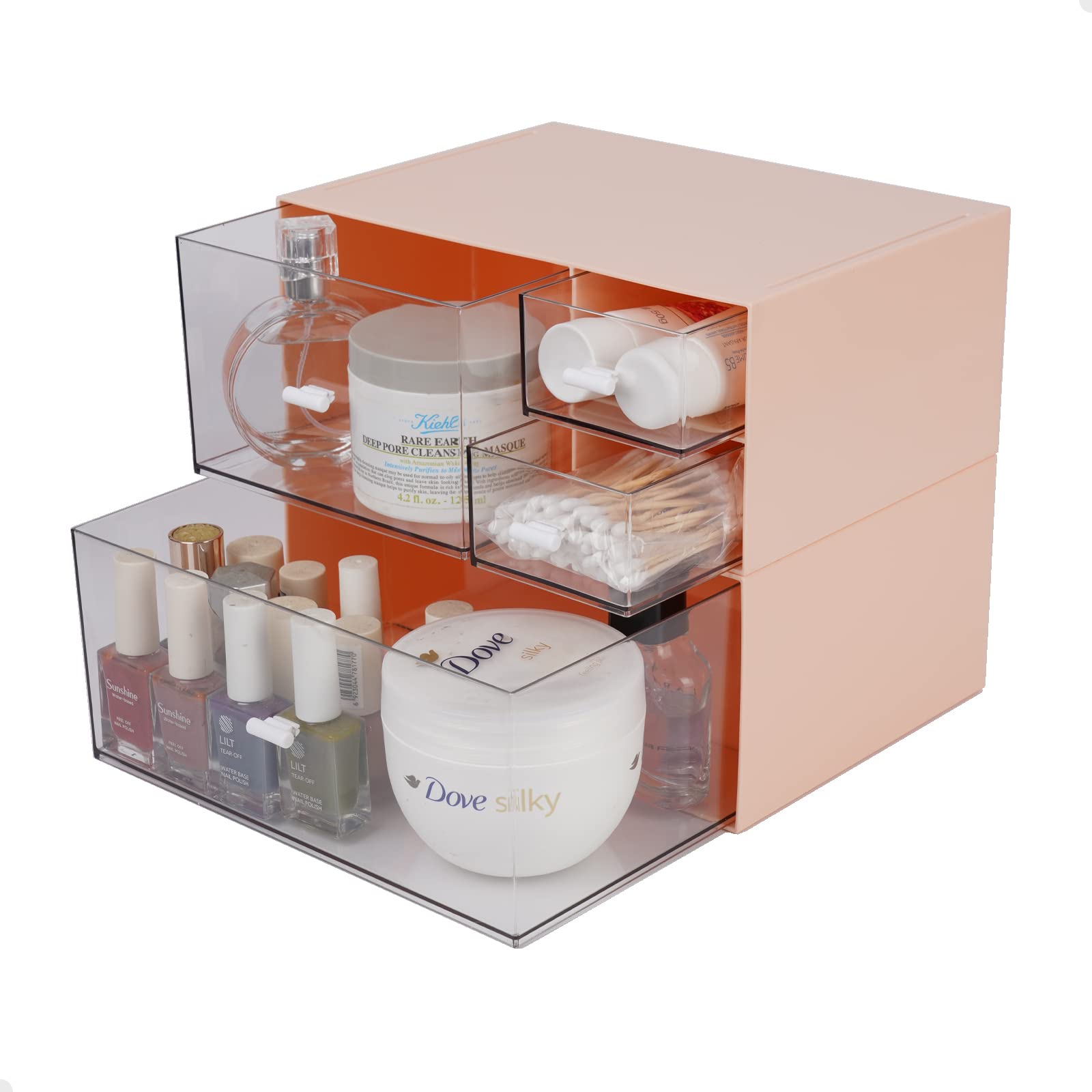 Osteed 2 Deep Layers & 4 Drawers, Pink Desk Tidy Organiser With 4 Drawers, Desktop Storage Unit, Pink