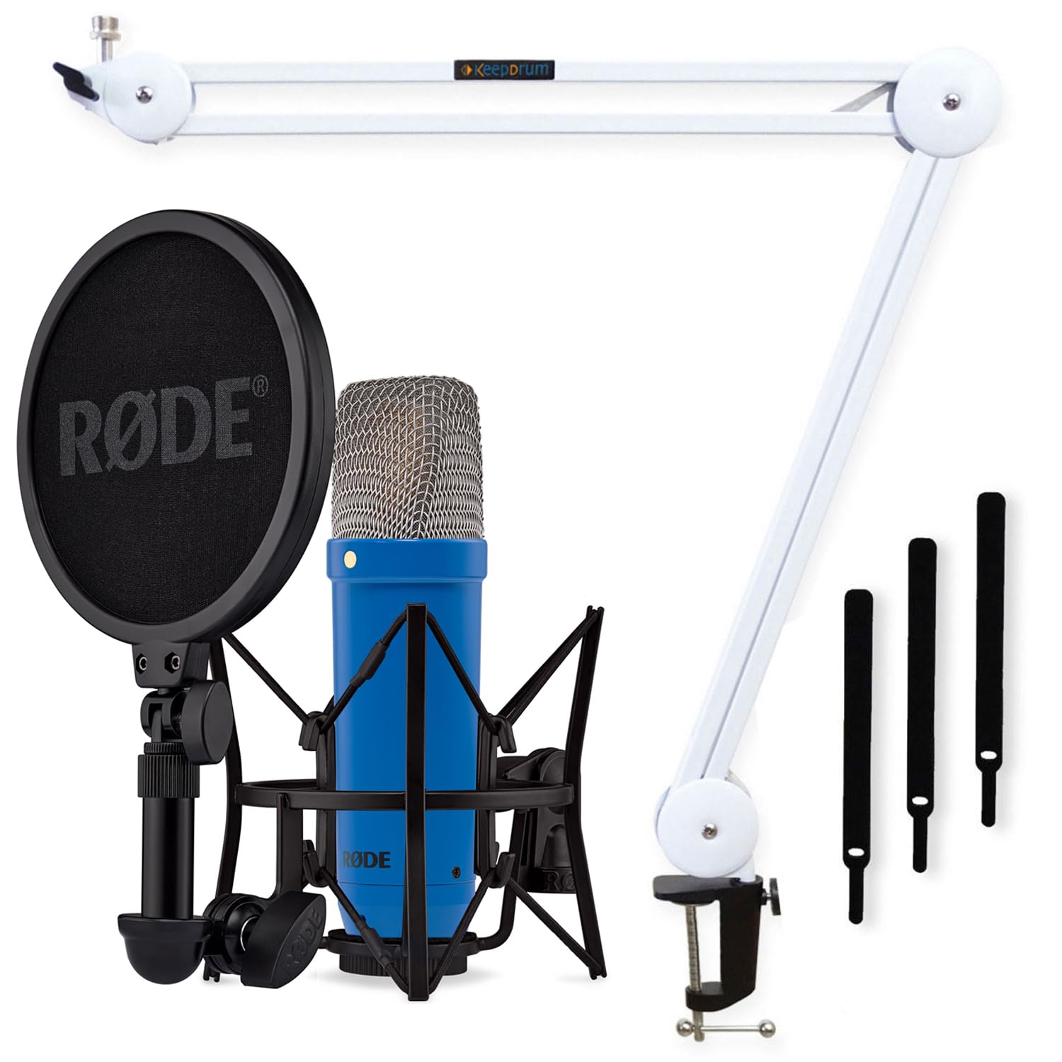 Rode NT1 Signature Cobalt Studio-Mikrofon Kobaltblau mit keepdrum MS138WH Gelenkarm-Stativ Weiss
