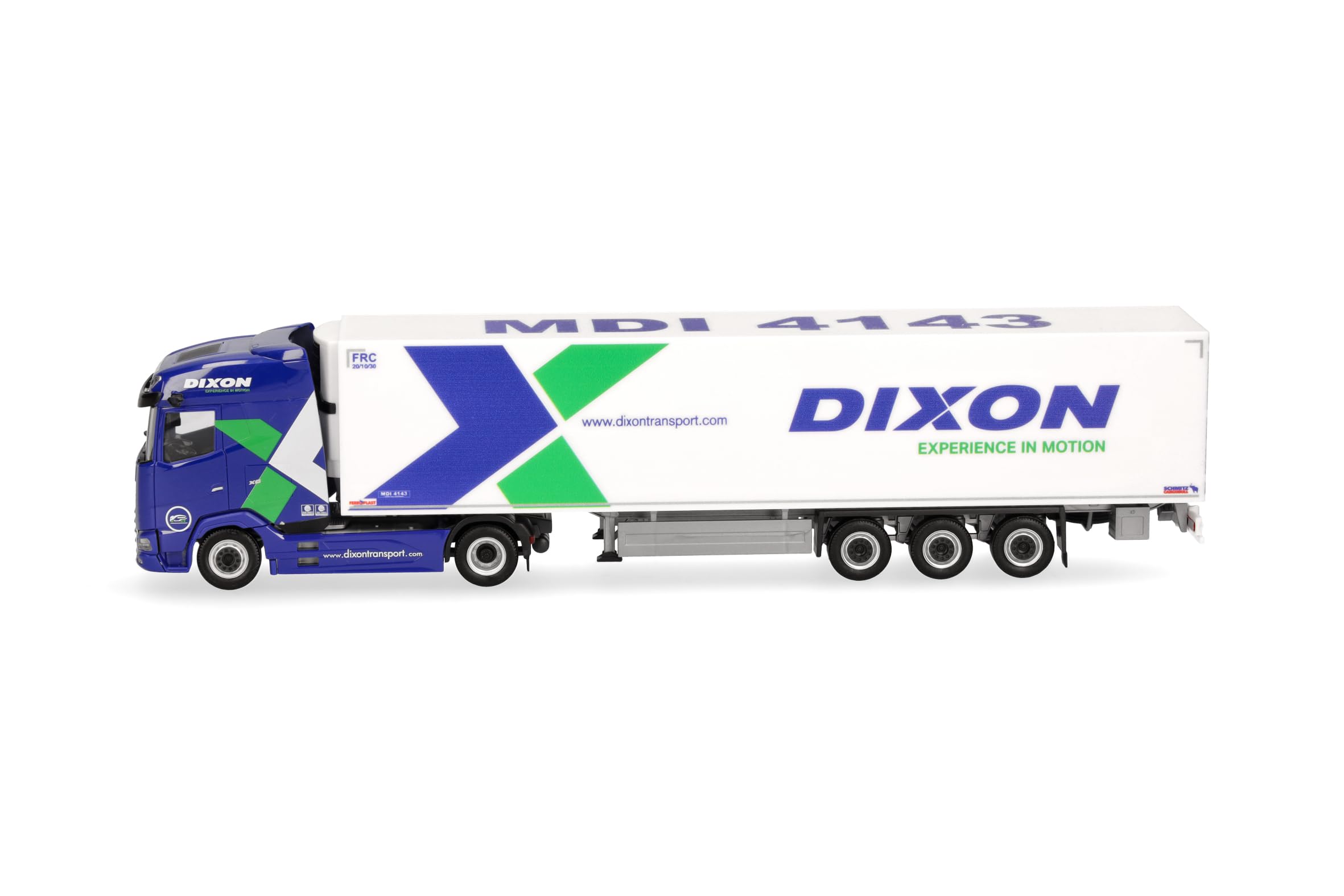 Herpa model ciężarówki DAF XG zestaw chłodniczy "Dixon", miniatura w skali 1:87, model kolekcjonerski, wyprodukowano w Niemczech, tworzywo sztuczne