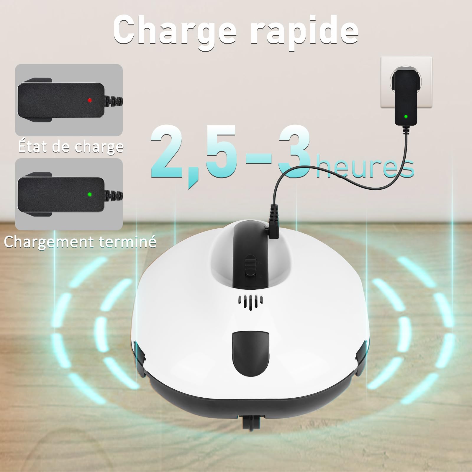 Poolrobot, Batteria 5000mAh e 130 Minuti di Tempo di Pulizia, Doppio Motore aspiratore, parcheggio Automatico, IPX8 Impermeabile, Ideale per Pavimenti Piatti Piscina Fino a 80 m²