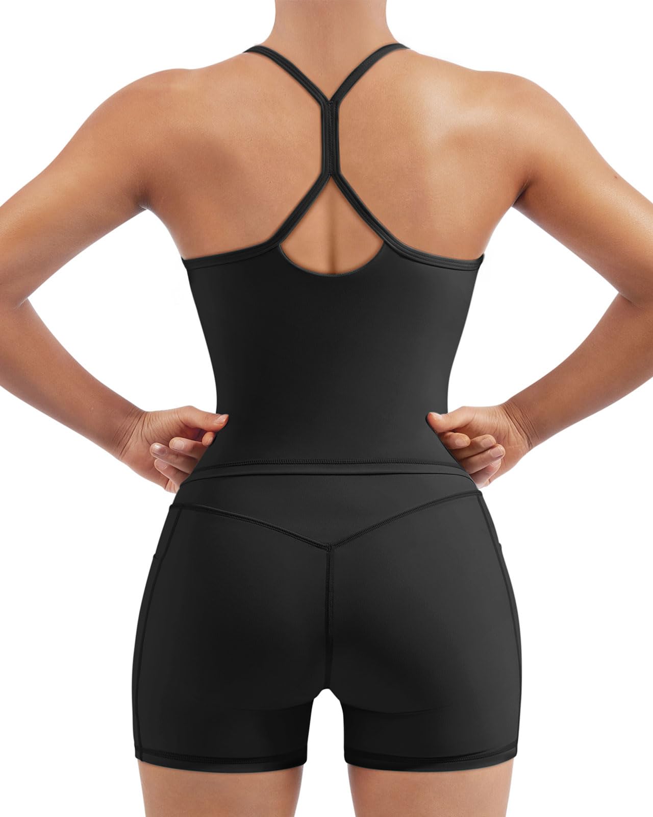 SUUKSESS Women 2 Piece Workout Sets Racerback Sports Bra Shorts with Pockets