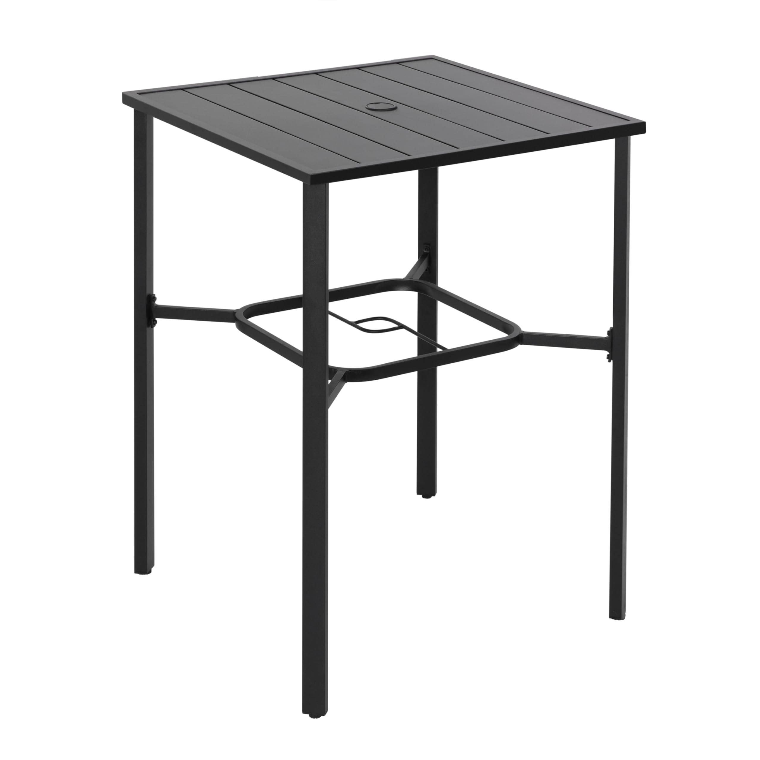 Avestar Outdoor 71 cm Quadratischer Bartisch mit Sonnenschirmloch, Stehtisch, Lattenrost-Tischplatte mit pulverbeschichtetem Metallgestell, für Terrasse, Garten, Hinterhof und Balkon, Schwarz