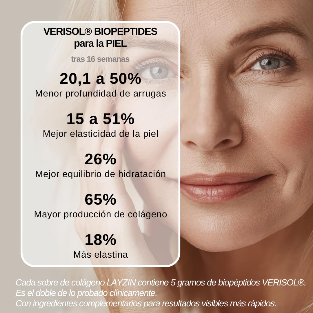 Polvo de Colágeno para Mujeres con Colágeno Verisol®, Ácido Hialurónico y Vitamina C – Fórmula de Belleza Anti-Edad para el Rejuvenecimiento de la Piel y para Cabello y Uñas – 90 Sobres, Unisex