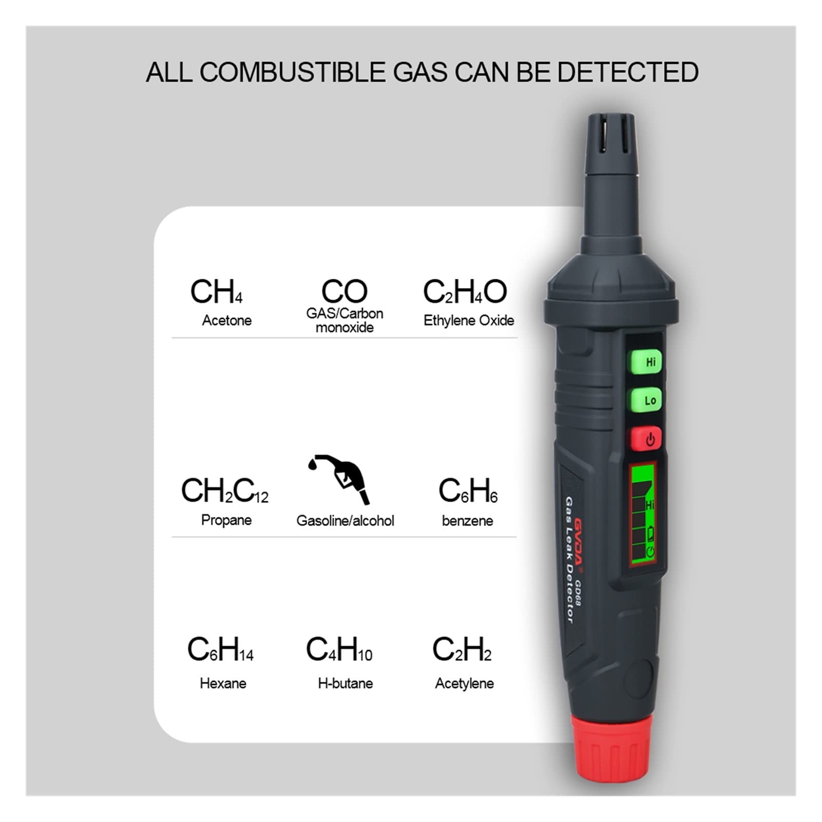 Monitor de Calidad del Aire Profesional Analizador de Gases de Gases de Gas Natural portátil for detectores de Fugas de Gas inflamable Combustible Ppm Meter 1000ppm Sonido de luz de Sonido