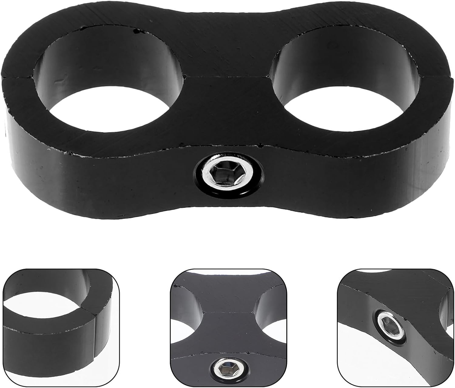 2pcs Dual Hole Aluminum Hose Clamp for Oil Line and Hose, Easy Installation, Enhance Vehicle Performance, Black, for Automotive Use and Vehicle Upgrade