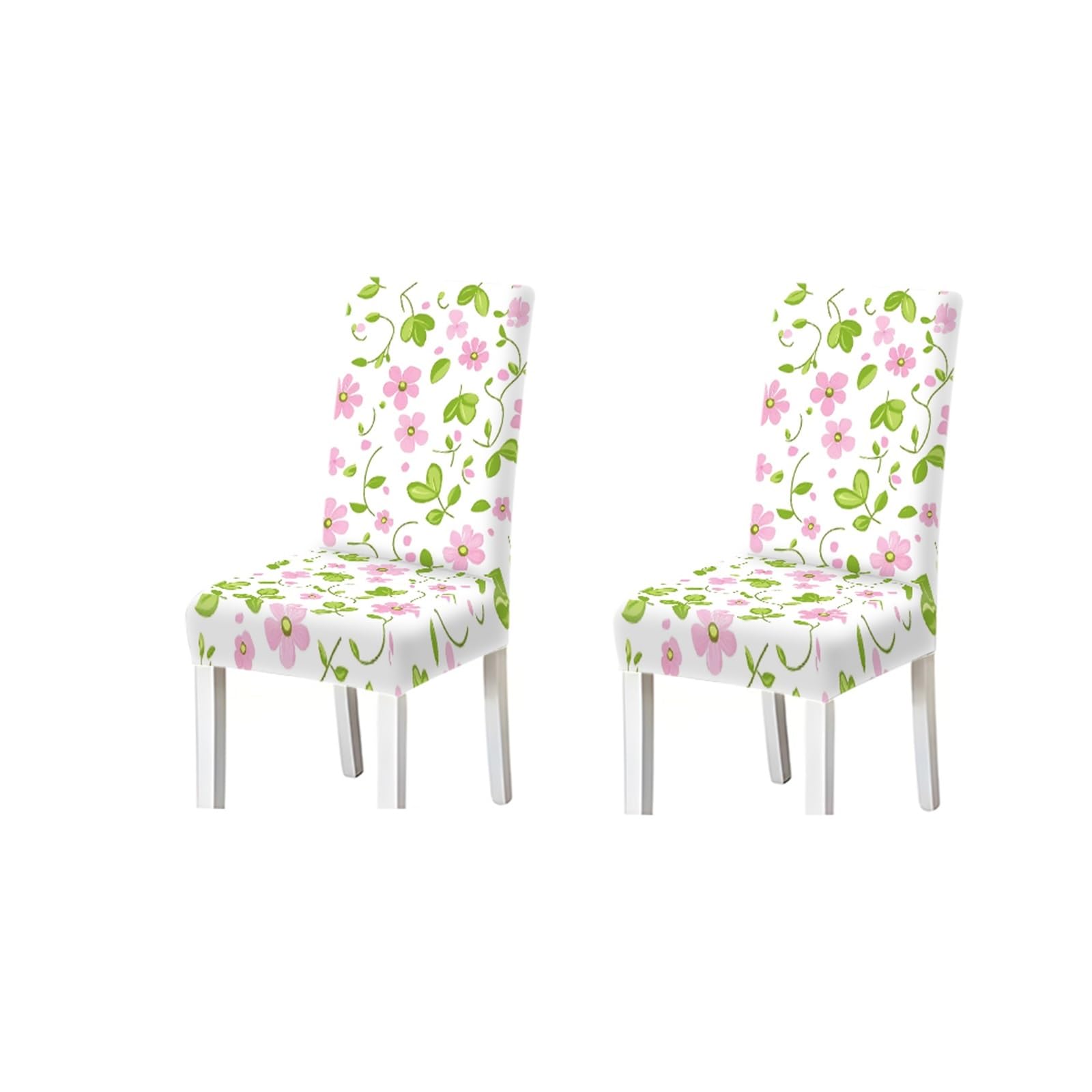 BOSUYBN Spring Pink Floral Chair Covers Set Of 6, Stretch Washable Dining Chair Slipcovers, Cottage Garden Botanical Home Decor Furniture Protectors for Home Dining Room(2PCS Chair cover)