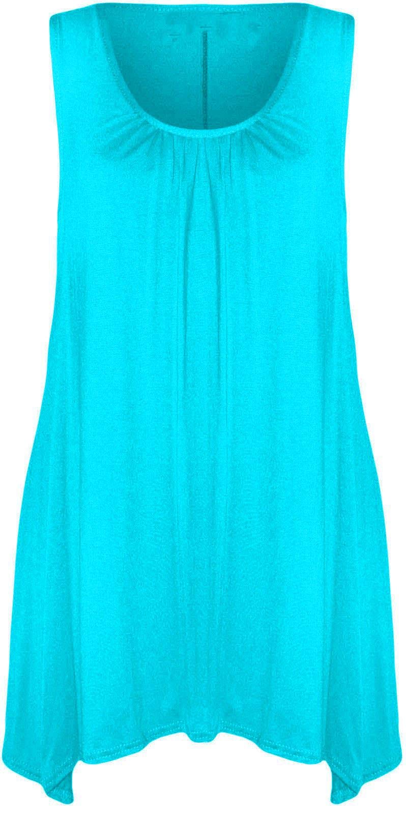 Mustwearit New Womens Ladies Hanky Hem Baggy Summer Casual Long Tunic Vest Top UK Size 8-26 Turquoise