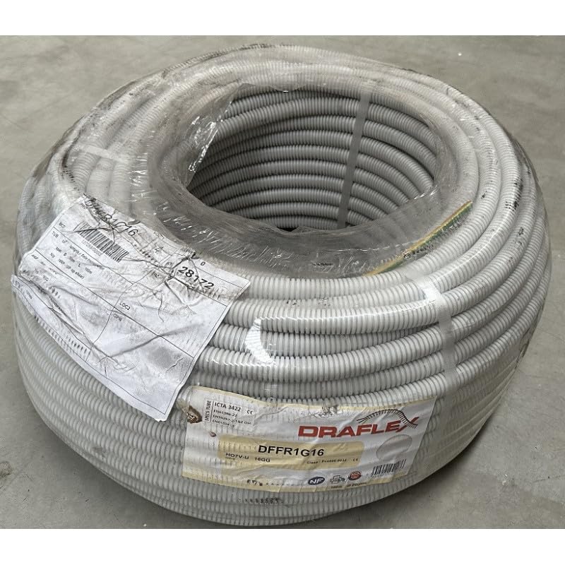 Draflex - Gaine préfilée Ø 20mm fil vert-jaune 1x16mm² rigide HO7V-R grise ICTA 3422 (bobine de 100m) DFFR1G16 DRAFLEX