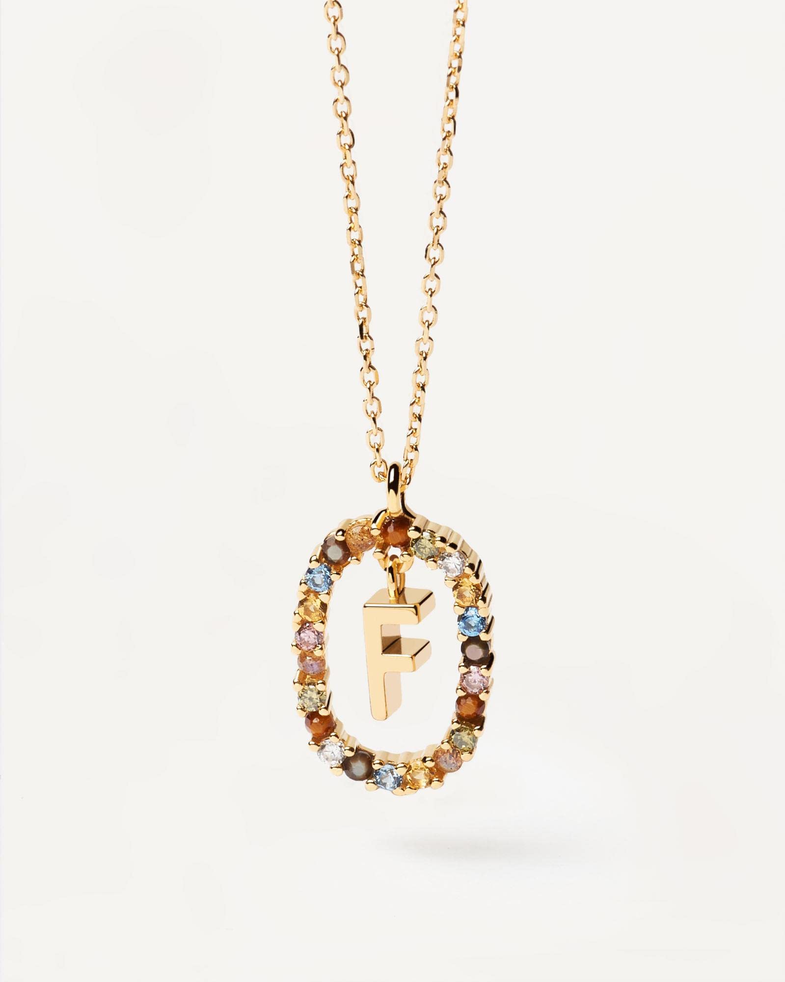 PDPAOLA - Collana con lettera F, in argento Sterling 925, placcato oro 18 carati, gioiello da donna