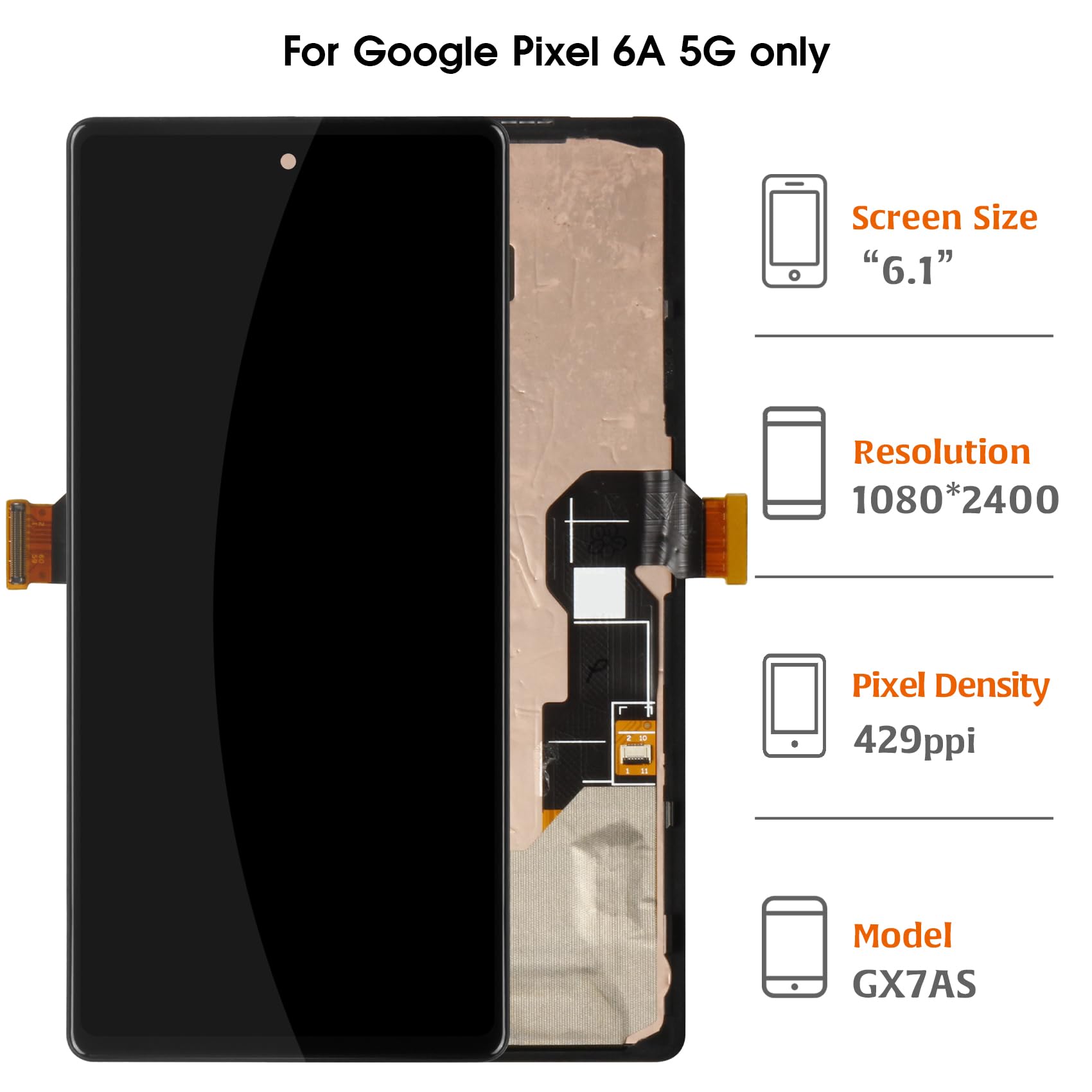 OLED for Google Pixel 6A 6.1" Display Screen +Frame (Fingerprint Support) LCD Screen Replacement Display Touch Digitizer Assembly GX7AS GB62Z G1AZG GB17L