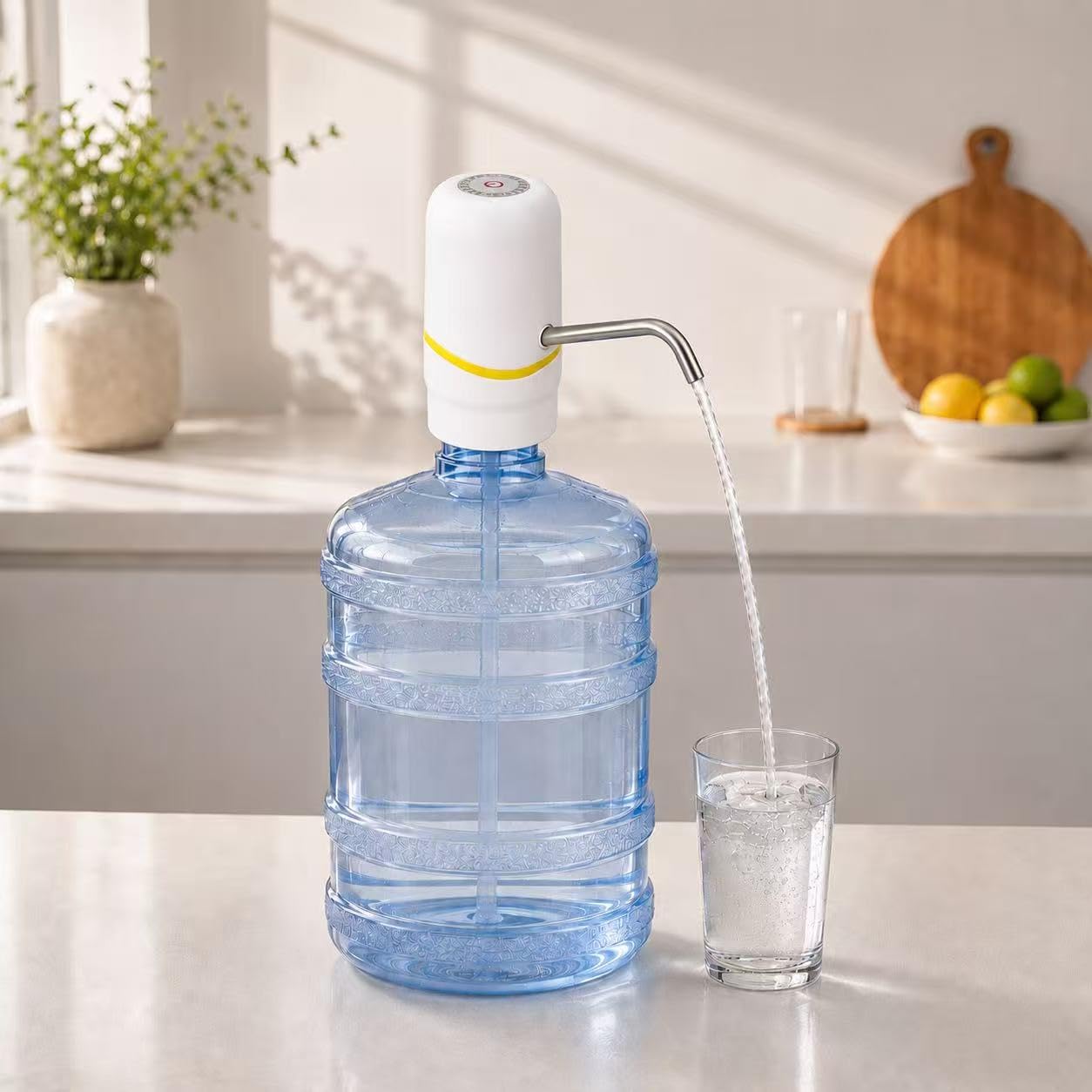 5L-20L Carafe Water Dispenser, USB-C Rechargeable Automatic Electric Water Pump, Universal Adapter, Stainless Steel Tube, Compatible with Most Jerry Canisters (White)
