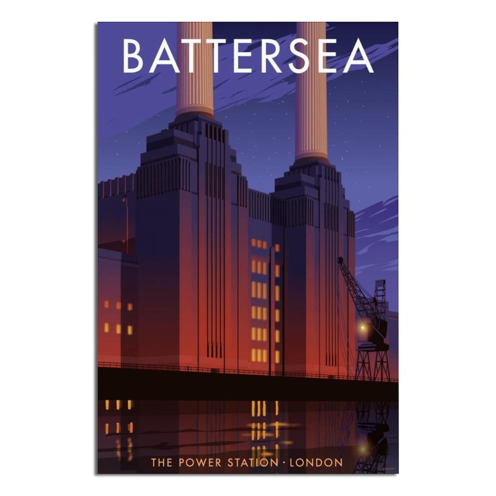 Vtgclt Unframe-Style England London Vintage Travel Posters Battersea Power Station Canvas Painting Pictures Prints Wall Art For Bedroom Office Decor 12X18inch(30X45cm)