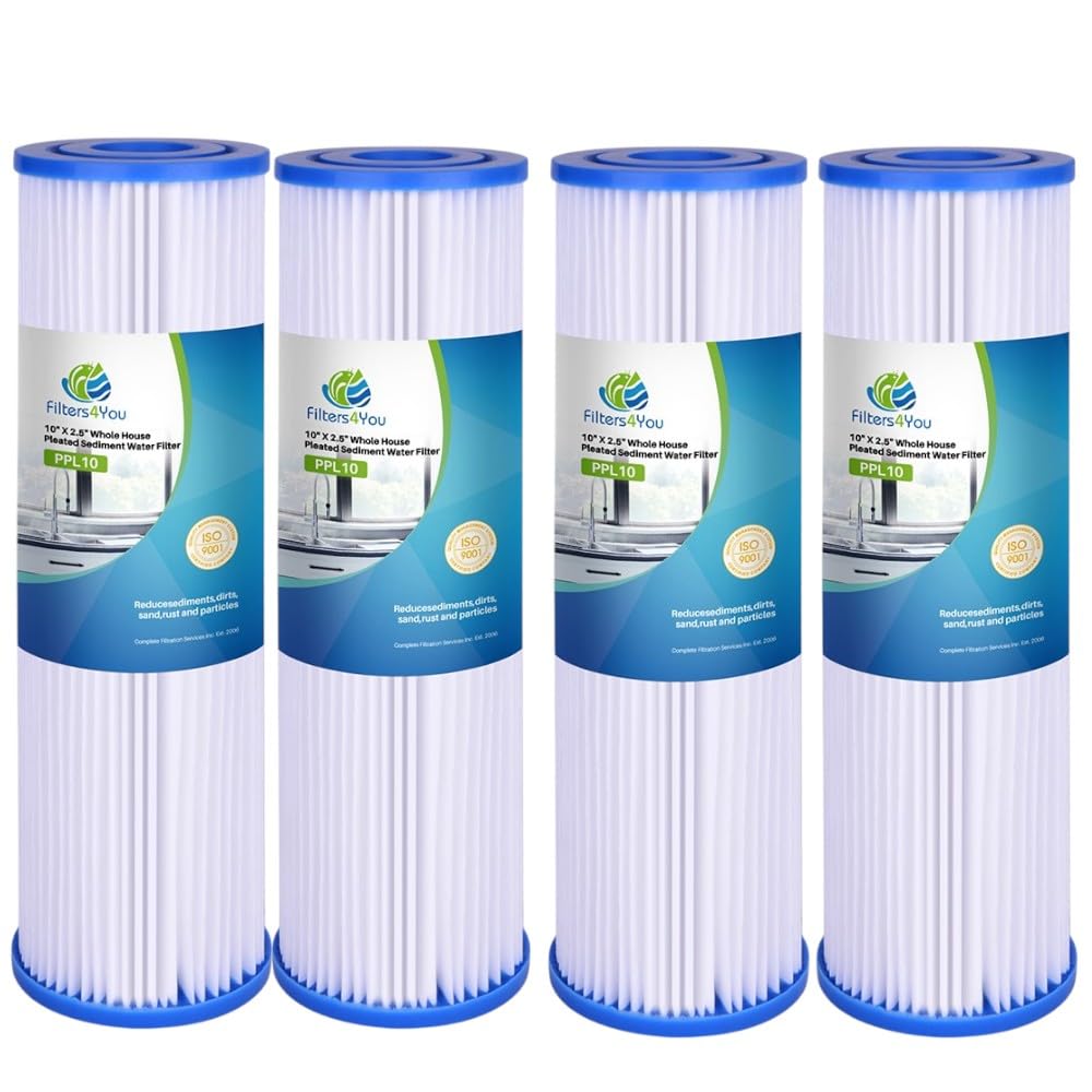 CFS – 4 Pack Pleated Polyester Sediment Water Filters Compatible with W50PE, WFPFC3002, SPC-25-1050, FM-50-975 Models – Whole House Replacement Water Filter Cartridge – 20 Micron
