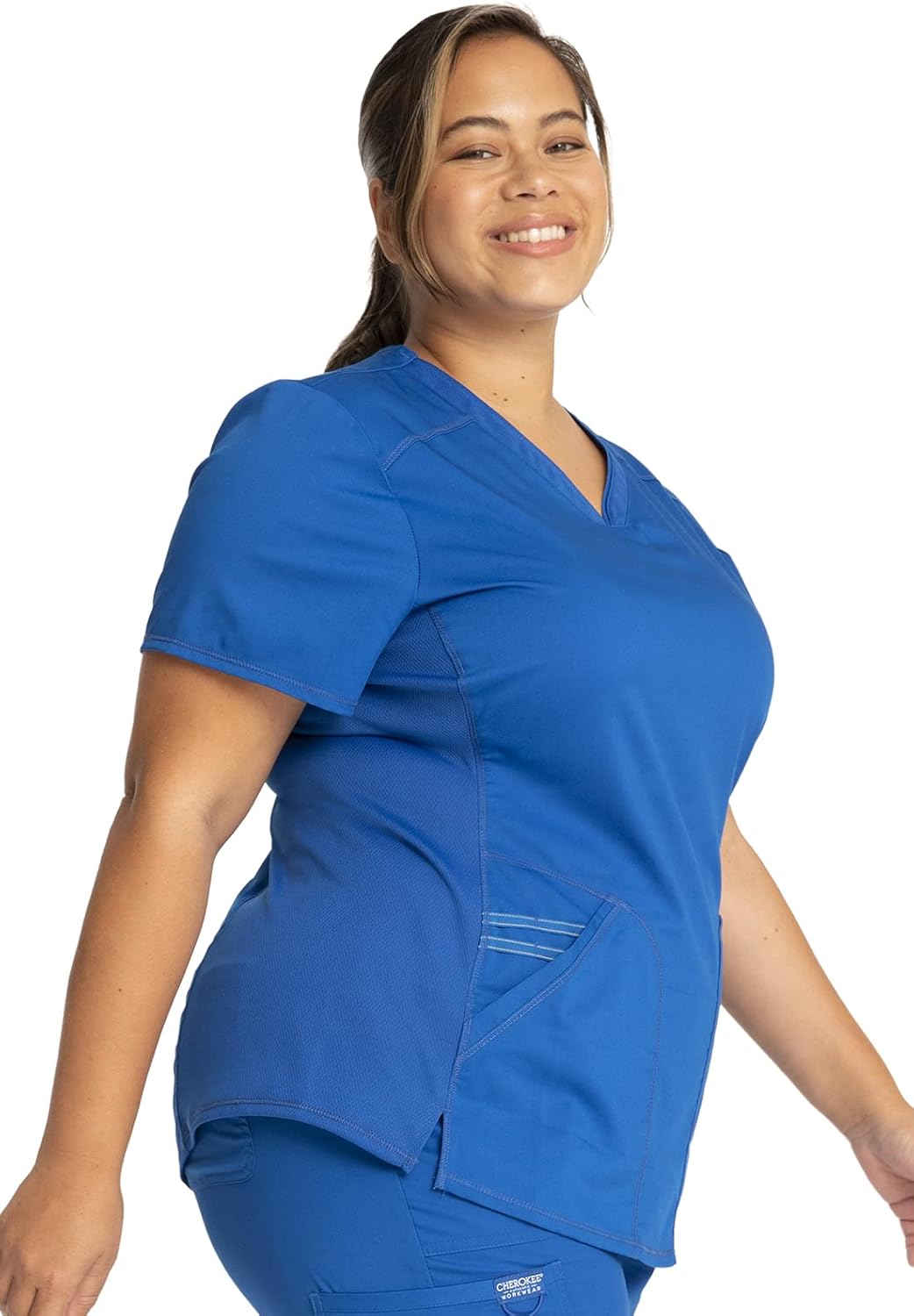 Cherokee Women Scrub Set V-Neck Scrub Top WW601, with Mid Rise Scrub Jogger Pants WW115