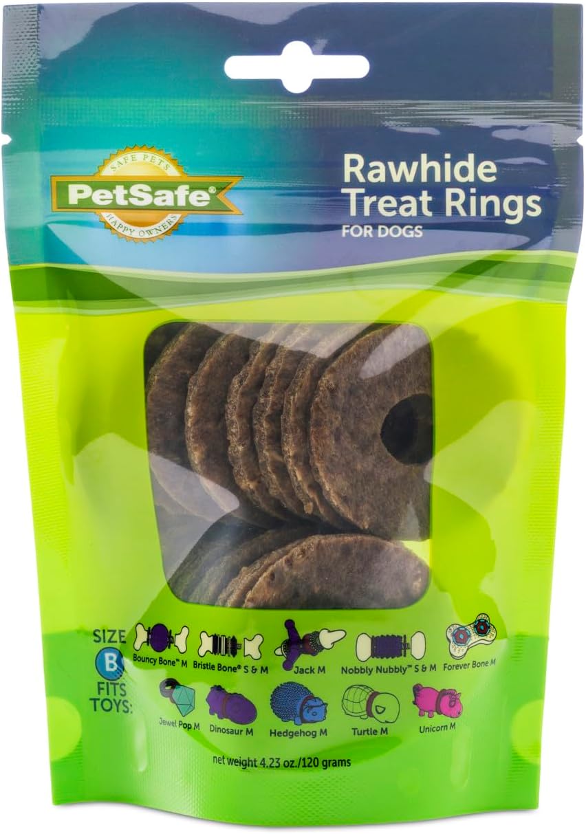 Busy Buddy Natural Rawhide Rings - Long-Lasting Chew Refills - Quality Ingredients - Original Rawhide Flavor - Size B - 16-Pack
