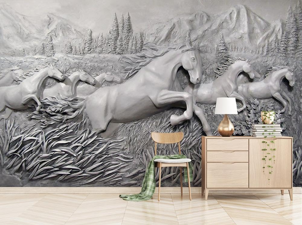 Tableaux Muraux Trompe l'Oeil et Papier Peint Intissé 3D Cheval Grand Format 300 x 220 cm