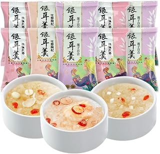 4種類の味の凍結乾燥免煮銀耳羹、四种口味冻干银耳羹、甜点、桂円、シドニー、百合、パパイヤ、多味代食、アフタヌーンティー、健康栄養朝食粥五穀雑穀銀耳羹、中華デザートスナックカジュアル代食満腹スナック (蓮子ユリ,15 g×4パック)