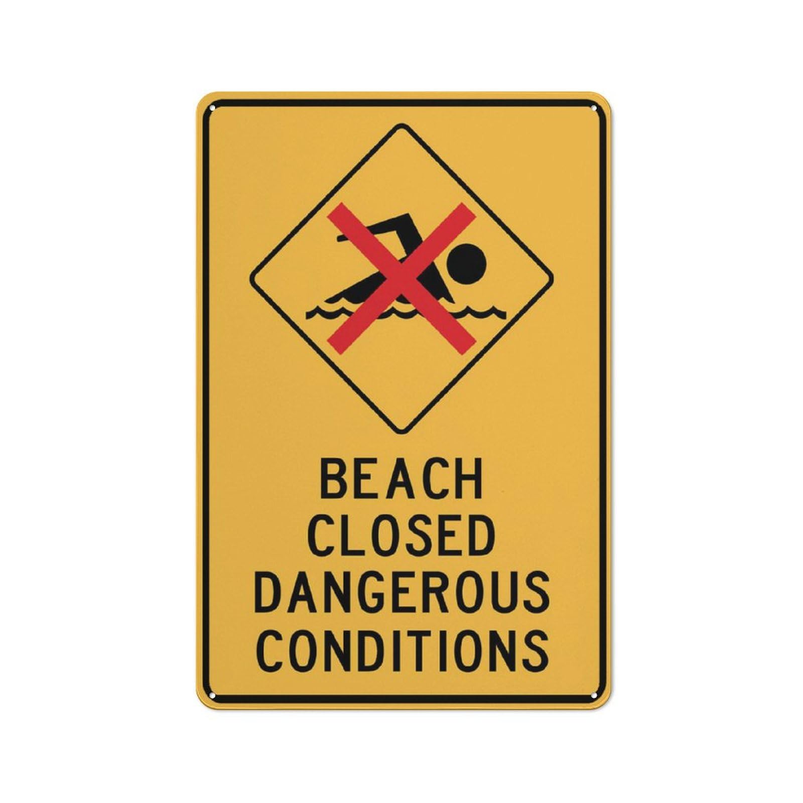 Caution Beach Closed (Dangerous Conditions) Outdoor Sign - UV-Printed Aluminum 12"x8", Weatherproof for Coastal Business