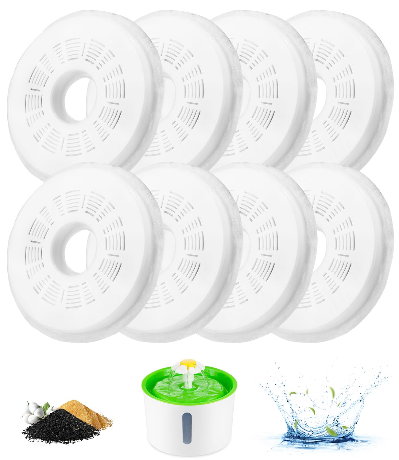 Toaren 8 Piezas Filtros Fuente Gatos,Filtros Bebedero Gatos Fuente,Filtros de Repuesto de Fuente de Agua para 3L Fuentes de Flores,Fuente para Gatos con Resina y Carbón Activo para perros y gatos